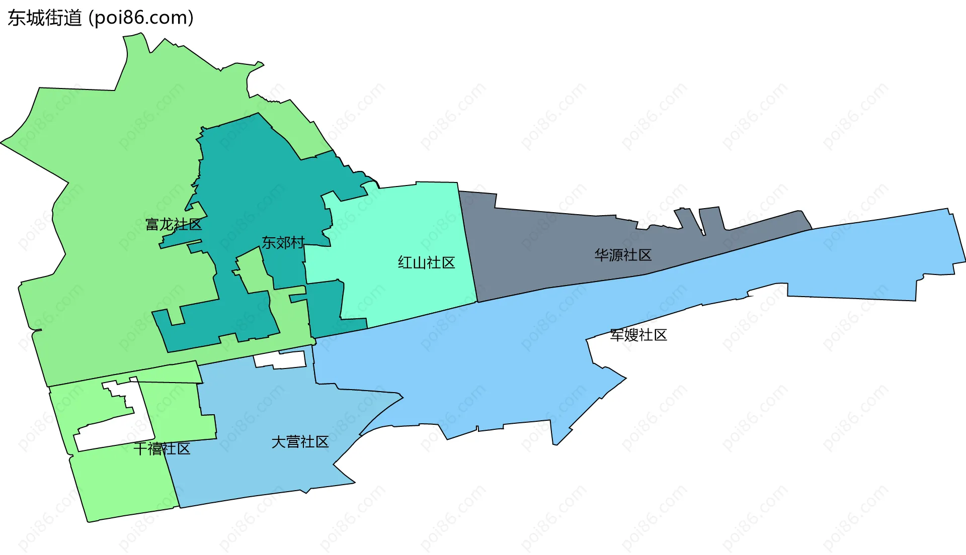 东城街道边界地图(五级行政区划)