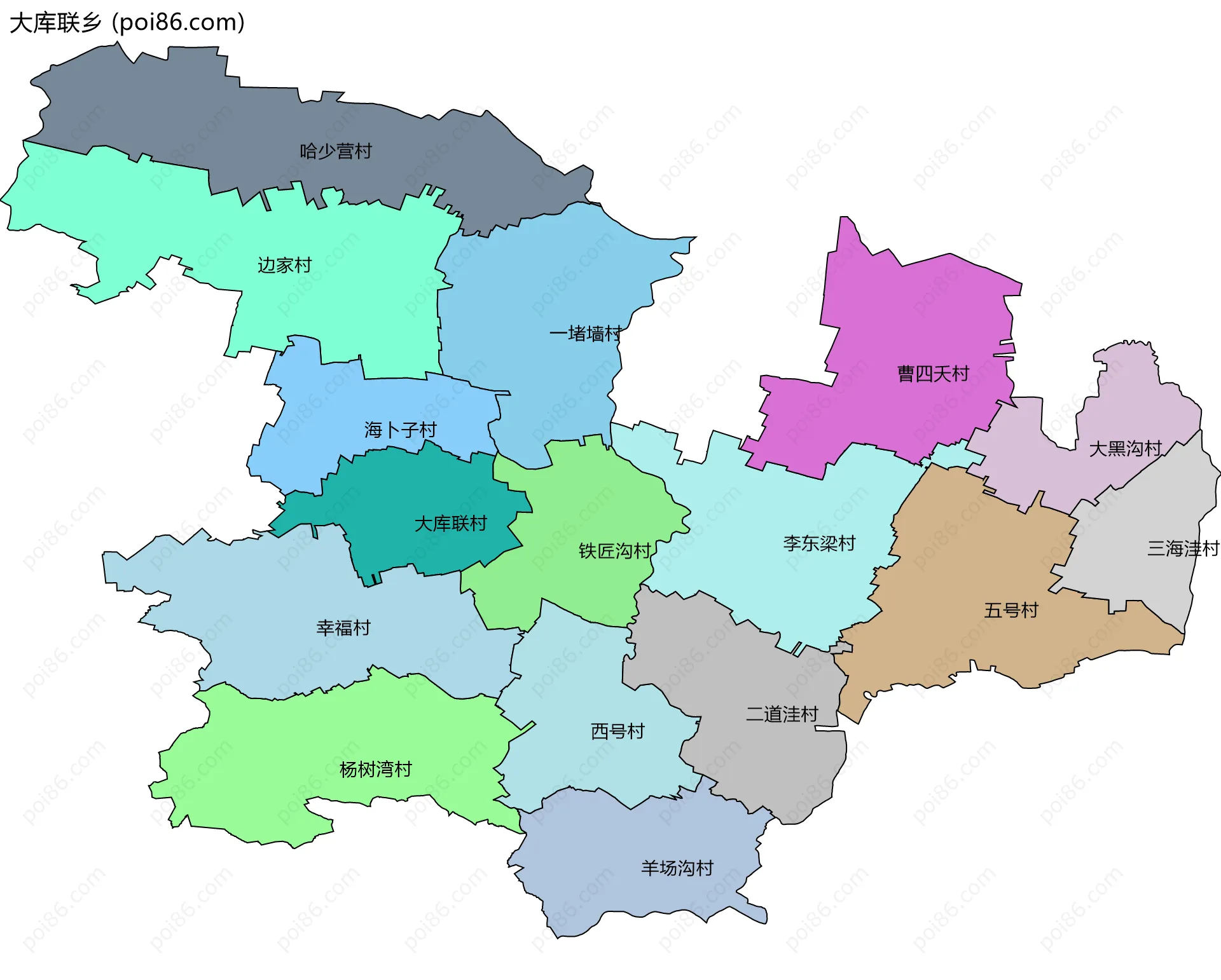 大库联乡边界地图(五级行政区划)