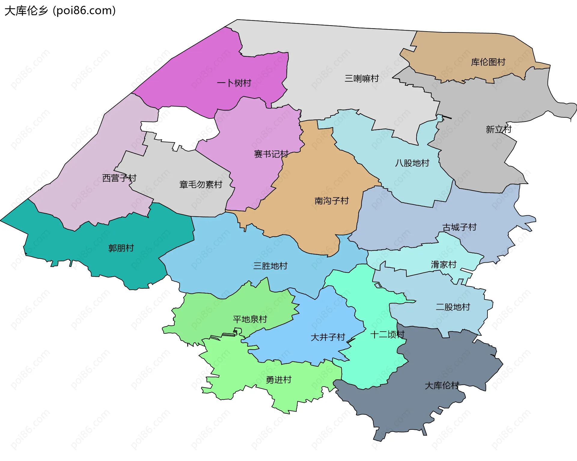 大库伦乡边界地图(五级行政区划)
