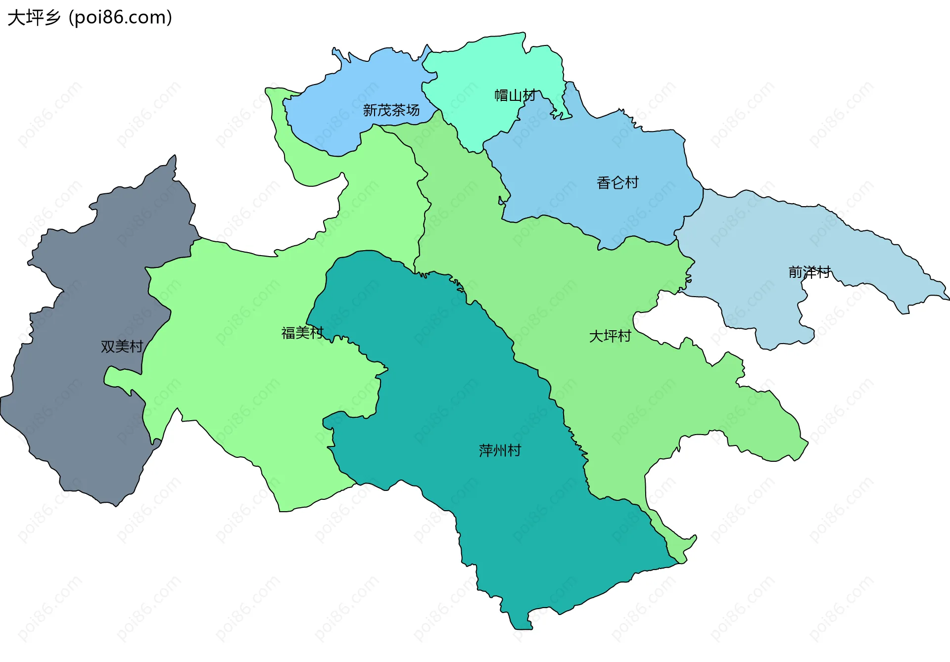 大坪乡边界地图(五级行政区划)