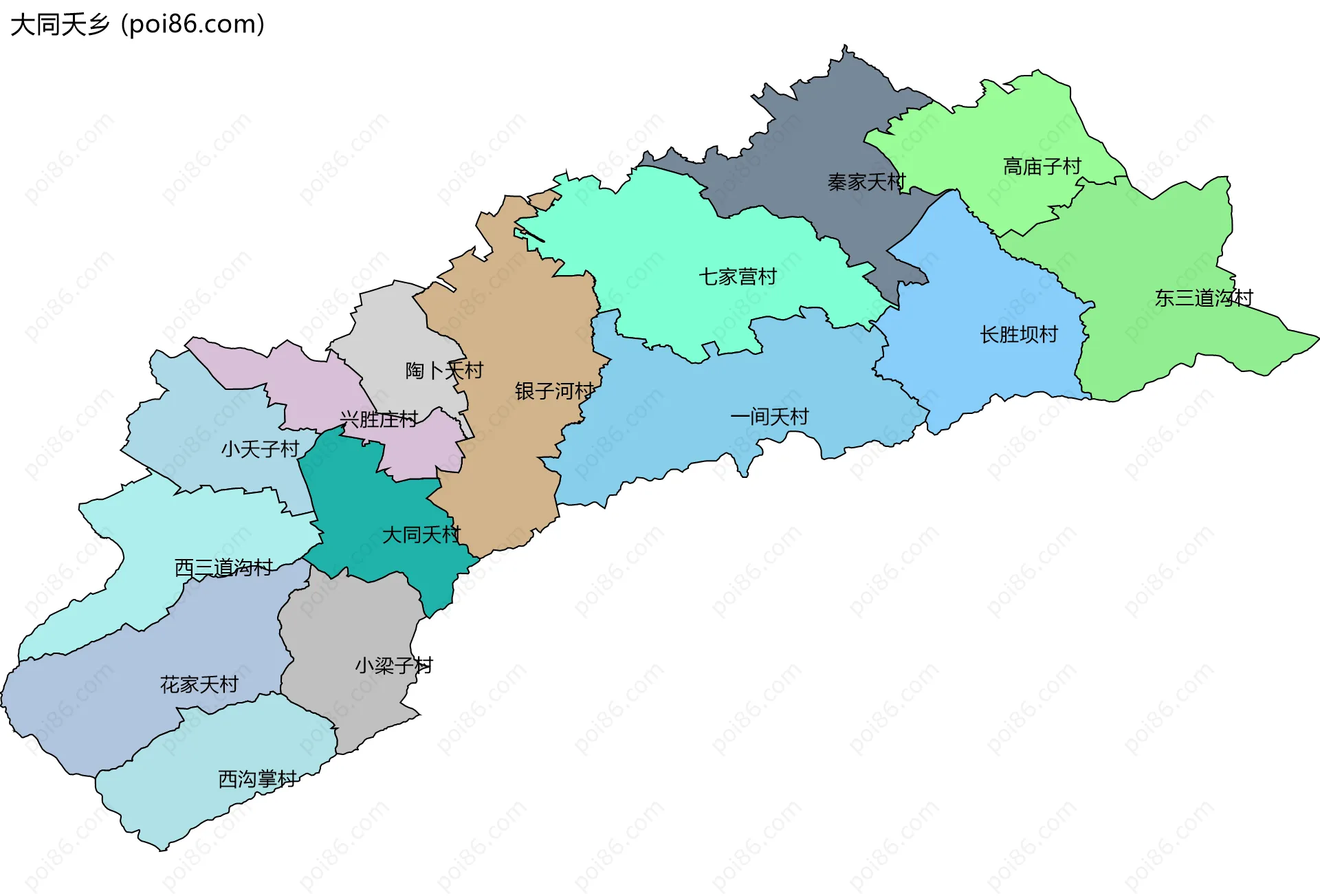 大同夭乡边界地图(五级行政区划)
