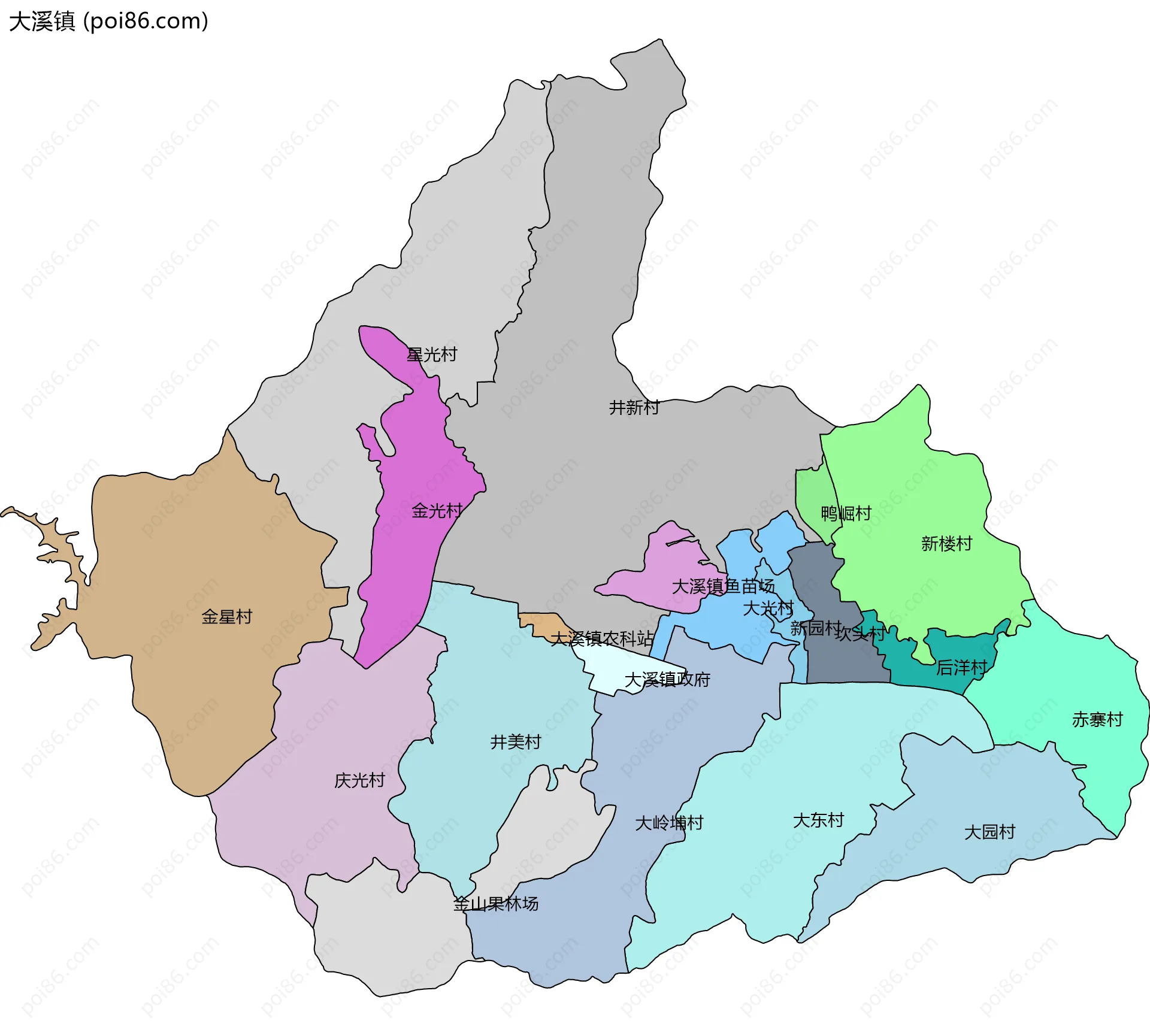 大溪镇边界地图(五级行政区划)