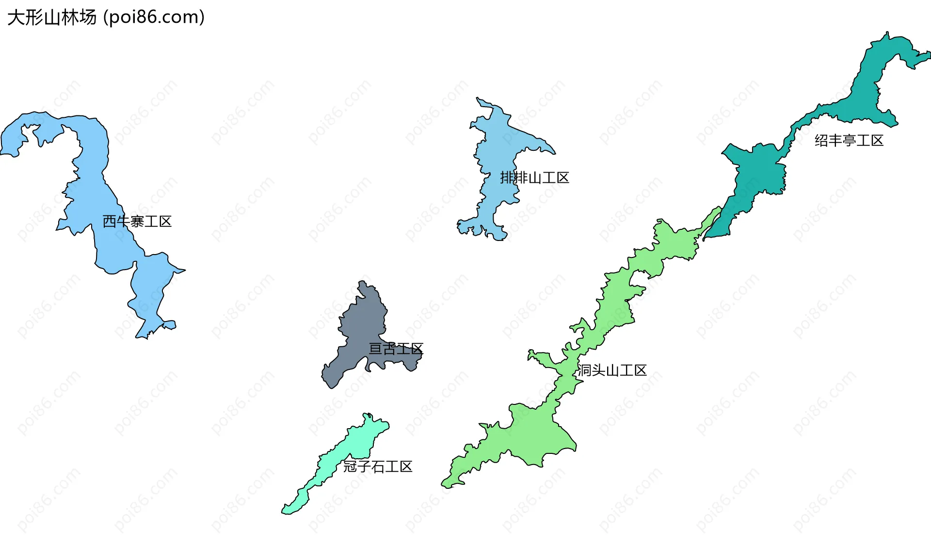 大形山林场边界地图(五级行政区划)
