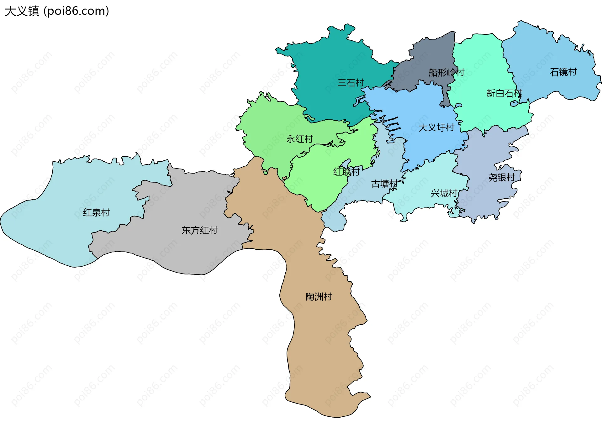 大义镇边界地图(五级行政区划)