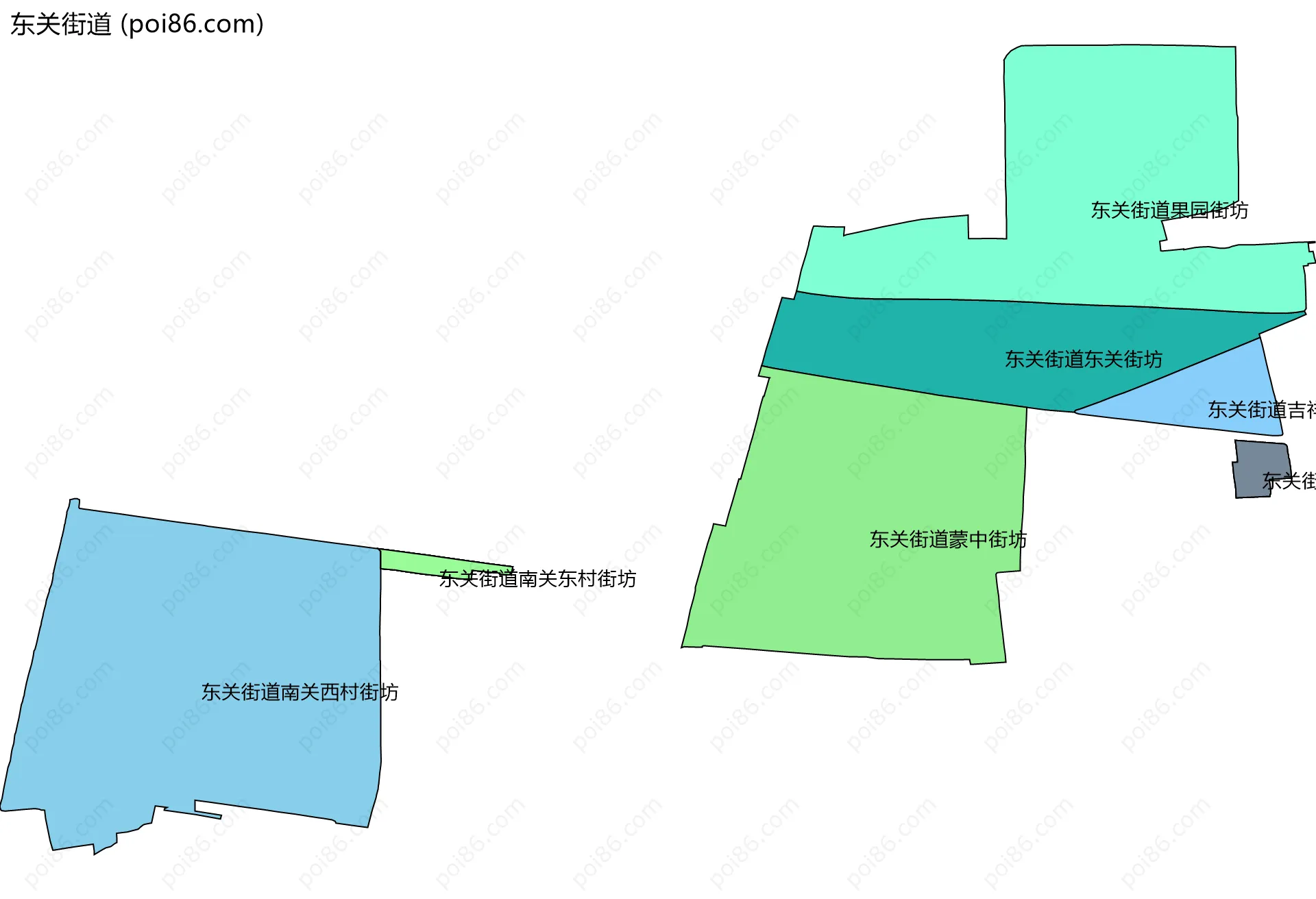 东关街道边界地图(五级行政区划)