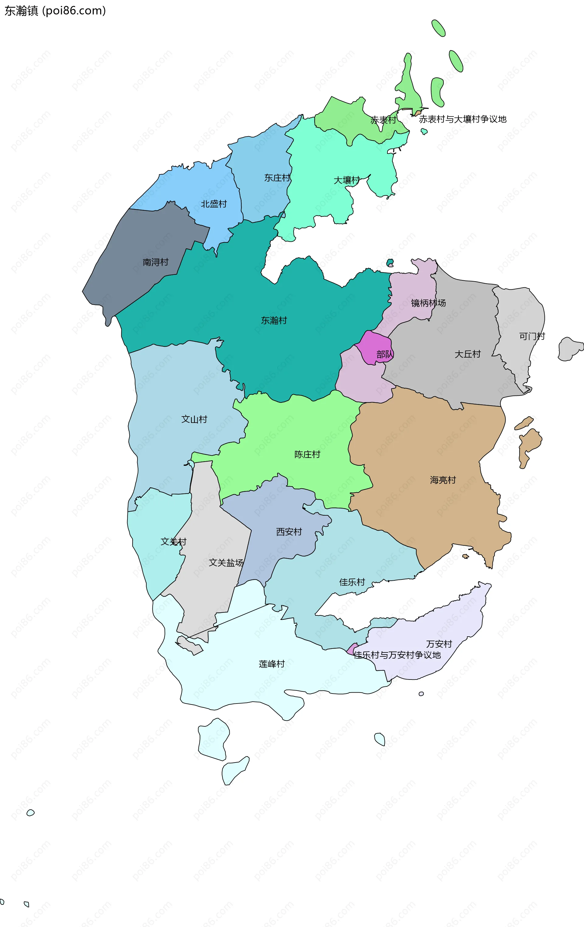 东瀚镇边界地图(五级行政区划)