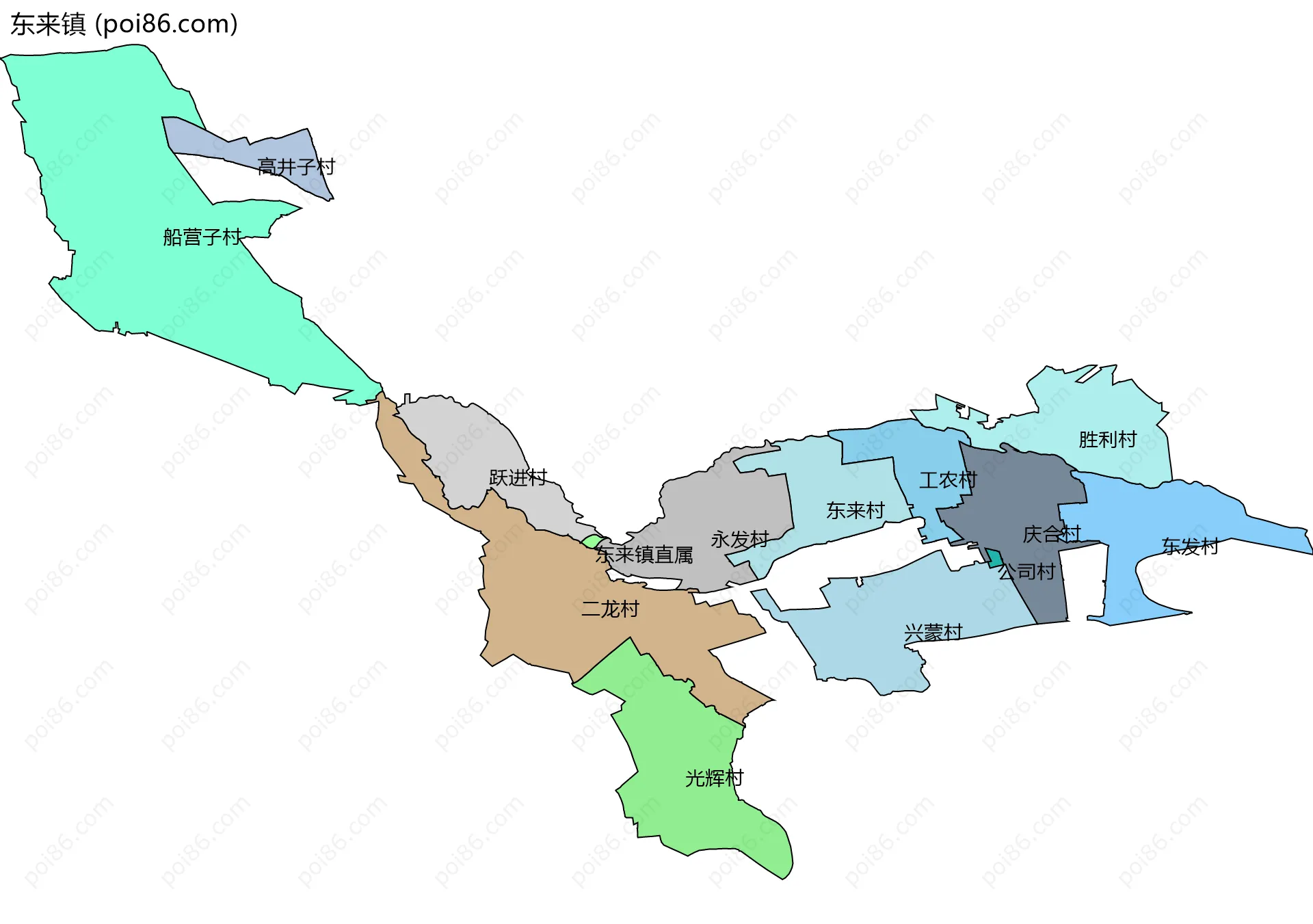东来镇边界地图(五级行政区划)