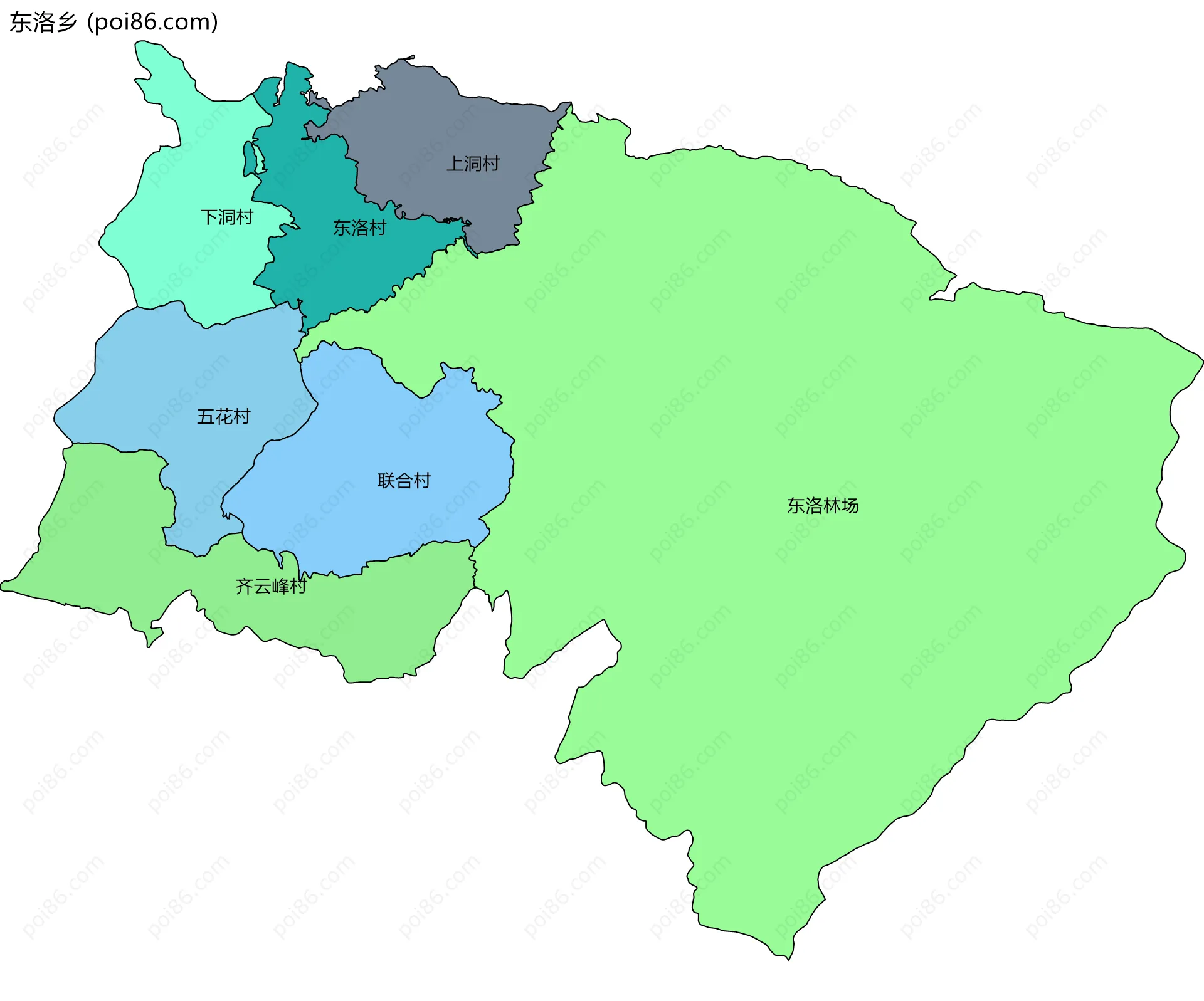 东洛乡边界地图(五级行政区划)