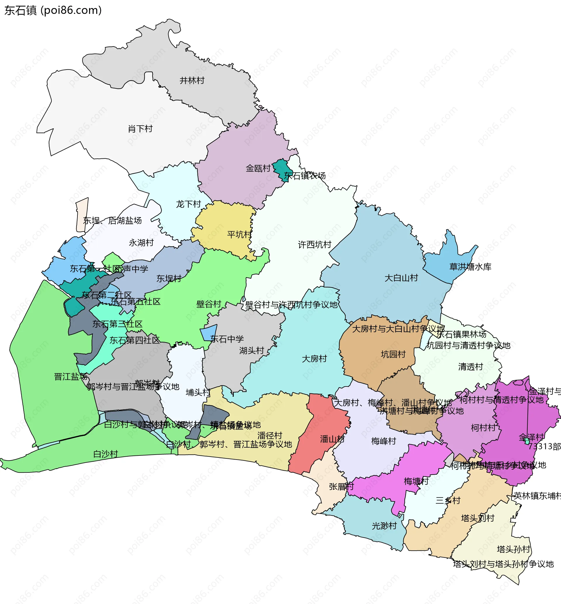 东石镇边界地图(五级行政区划)