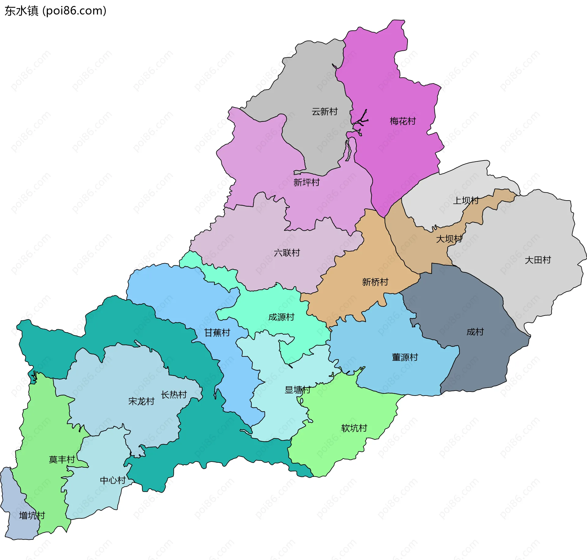 东水镇边界地图(五级行政区划)