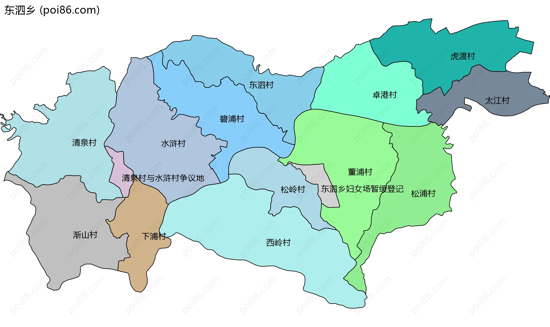 东泗乡边界地图(五级行政区划)