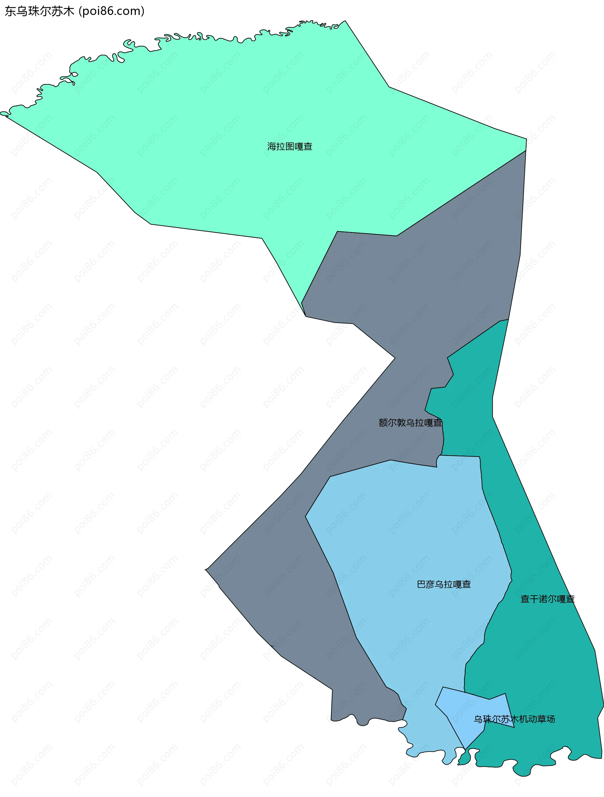 东乌珠尔苏木边界地图(五级行政区划)