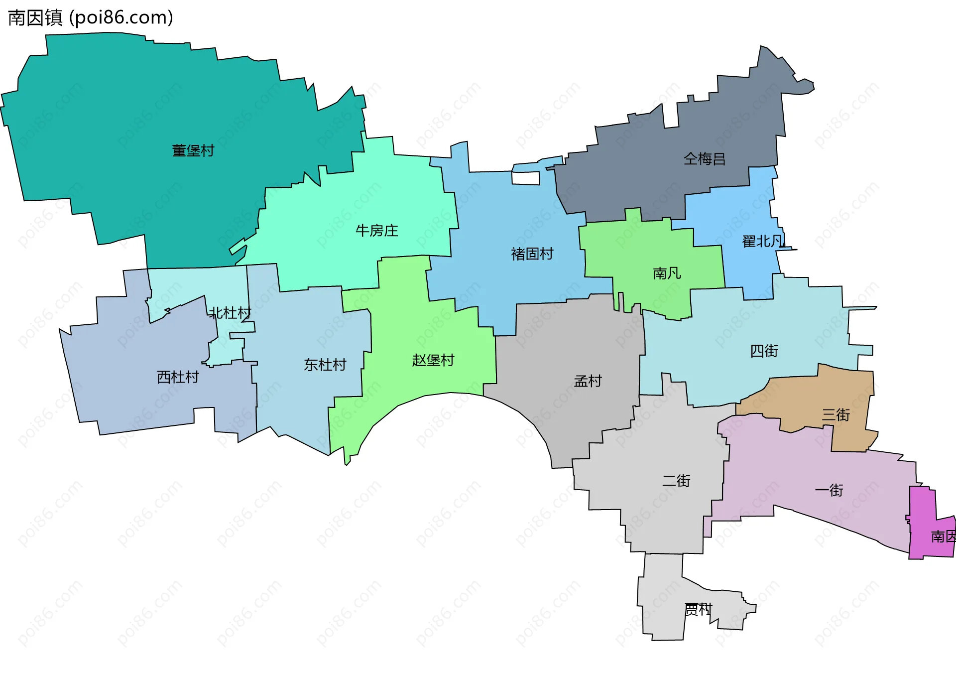 南因镇边界地图(五级行政区划)