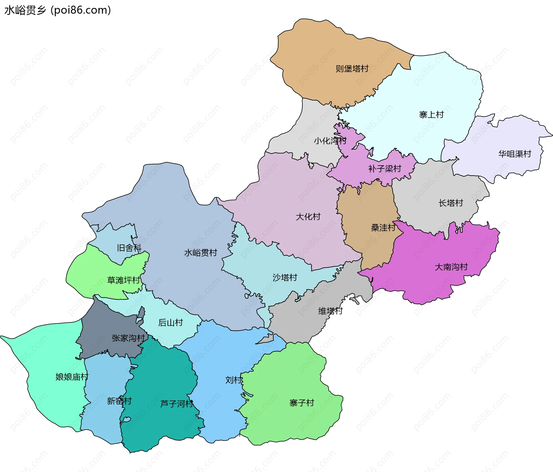 水峪贯乡边界地图(五级行政区划)