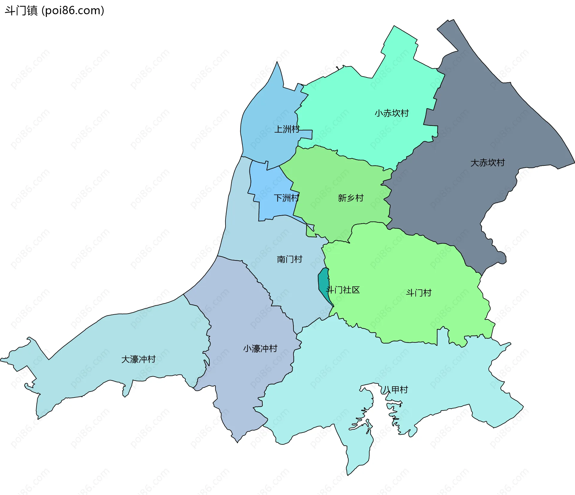 斗门镇边界地图(五级行政区划)