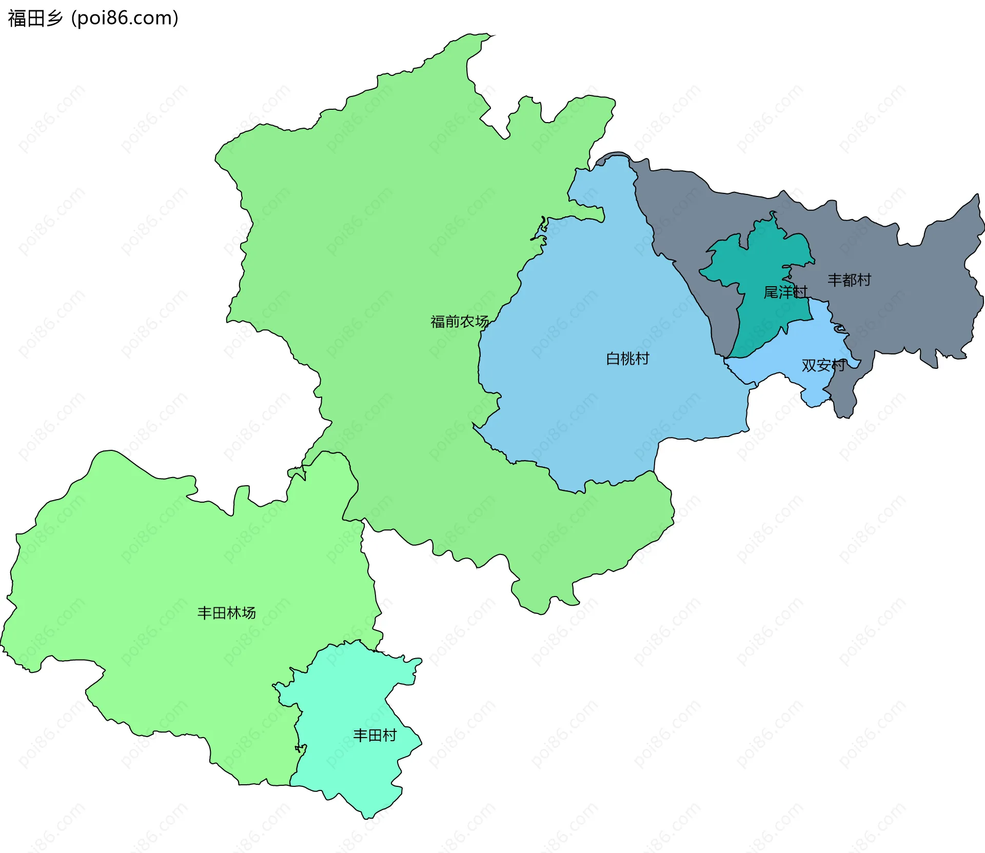福田乡边界地图(五级行政区划)
