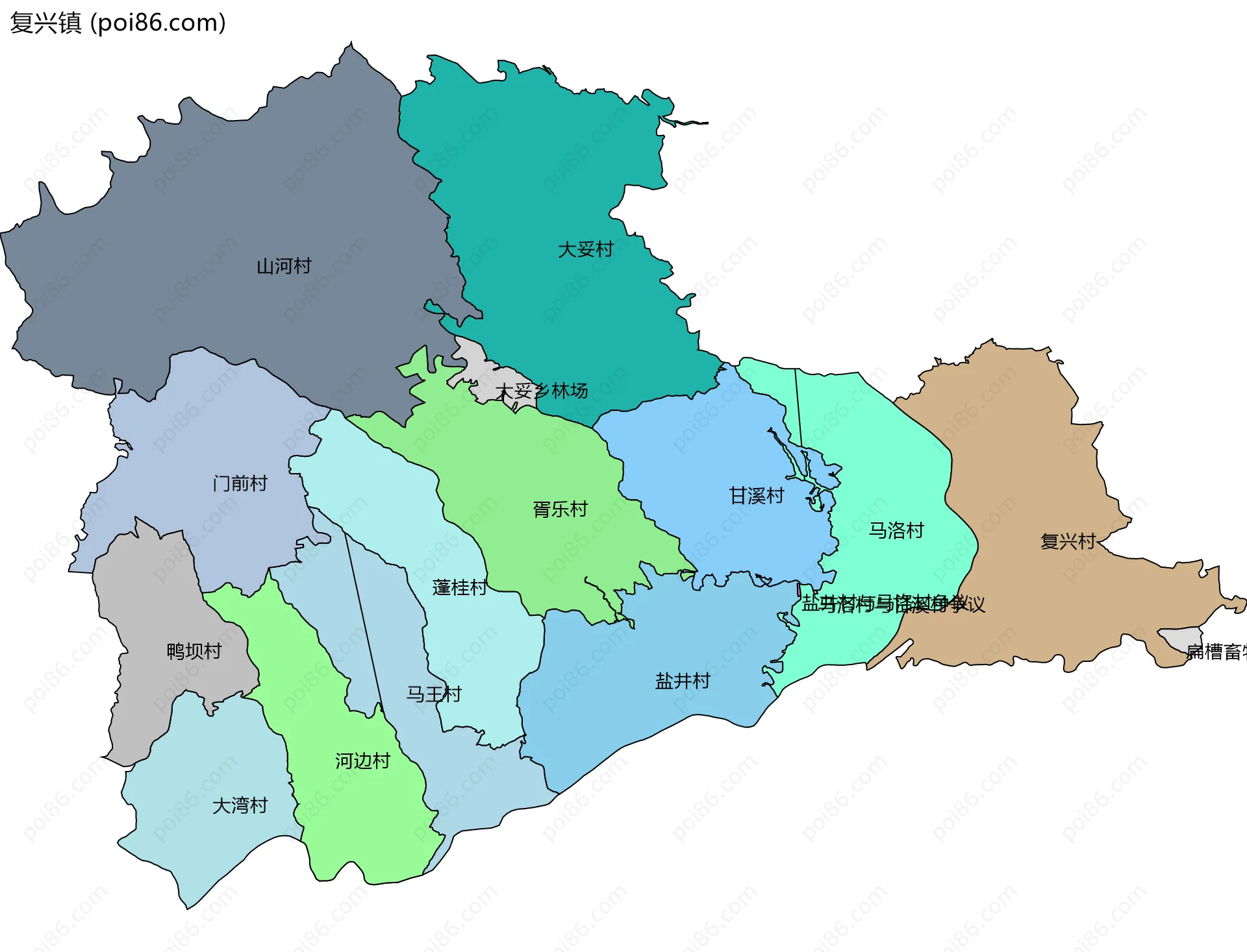 复兴镇边界地图(五级行政区划)