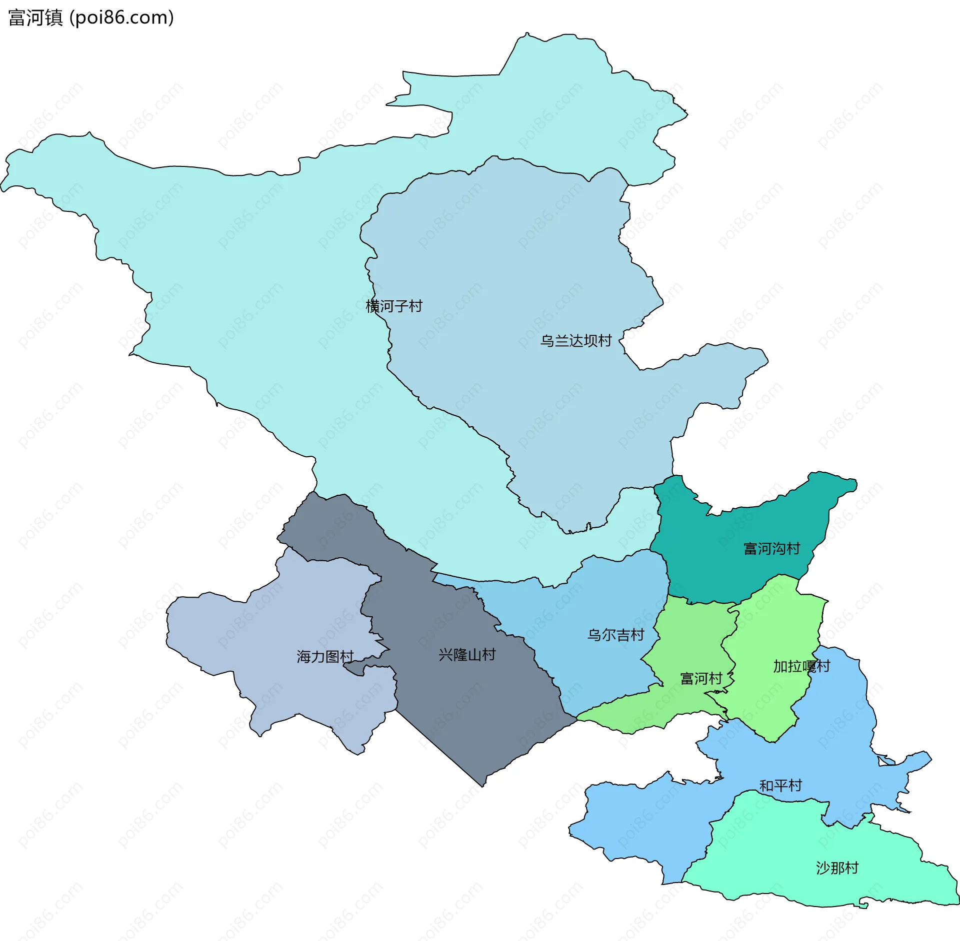 富河镇边界地图(五级行政区划)