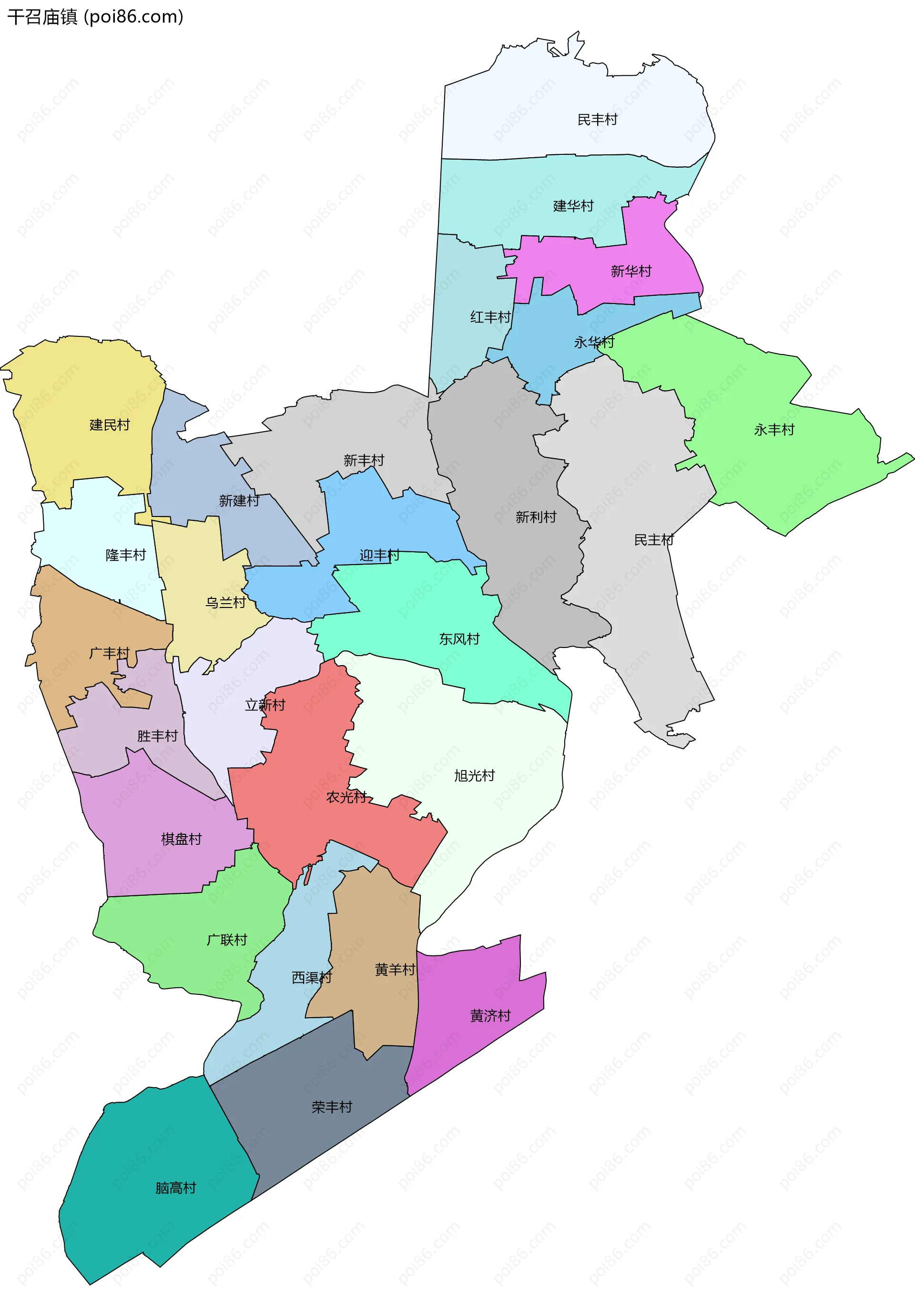 干召庙镇边界地图(五级行政区划)