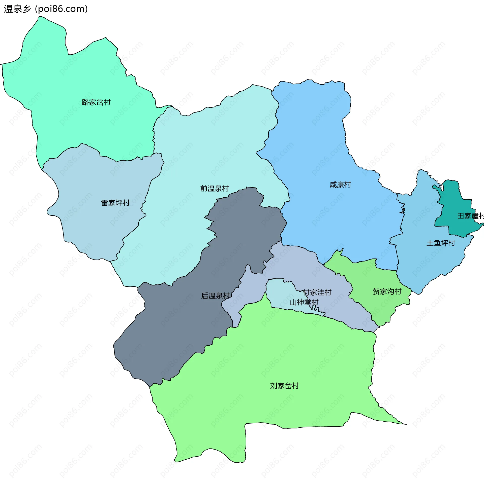 温泉乡边界地图(五级行政区划)