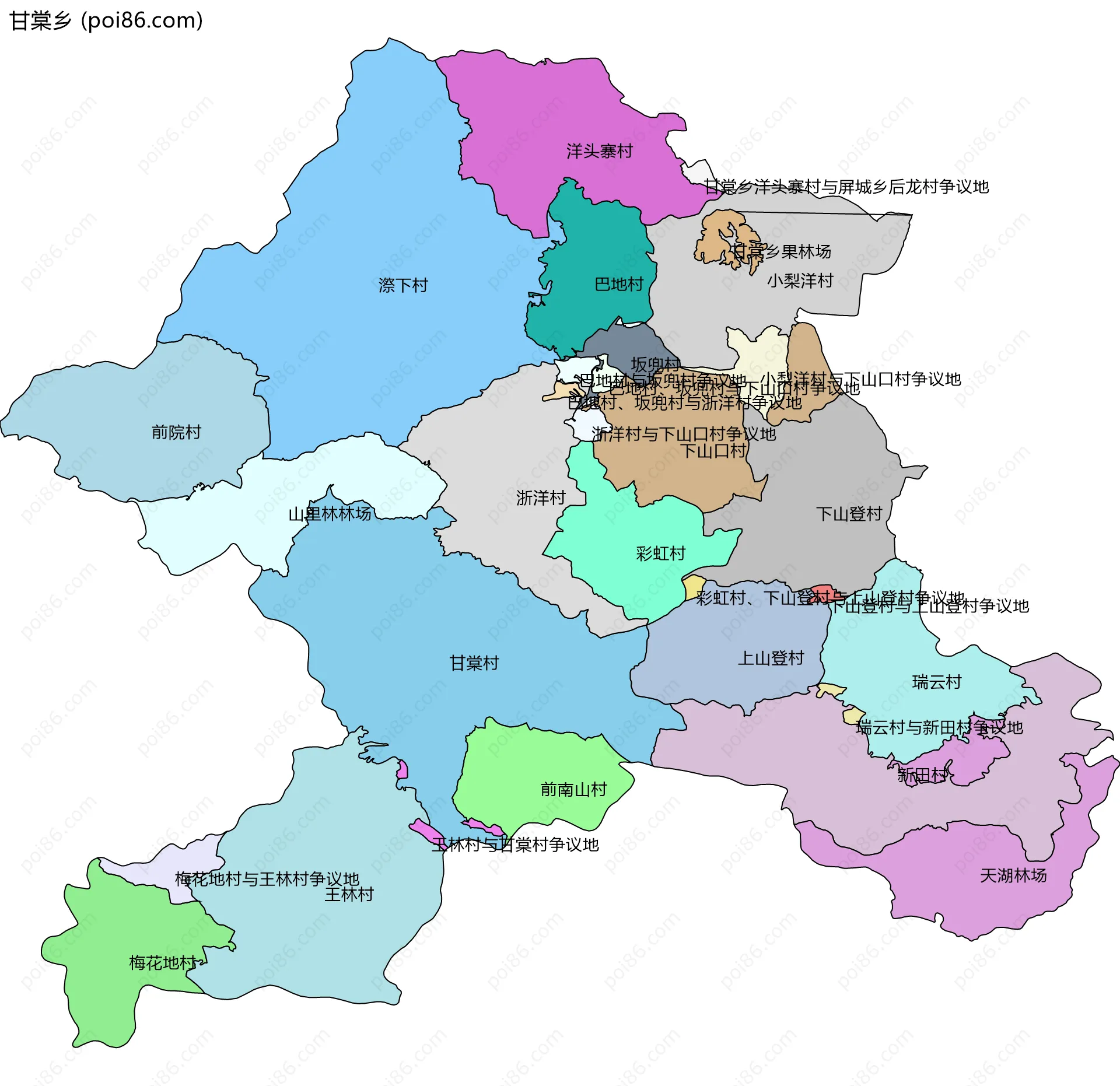 甘棠乡边界地图(五级行政区划)