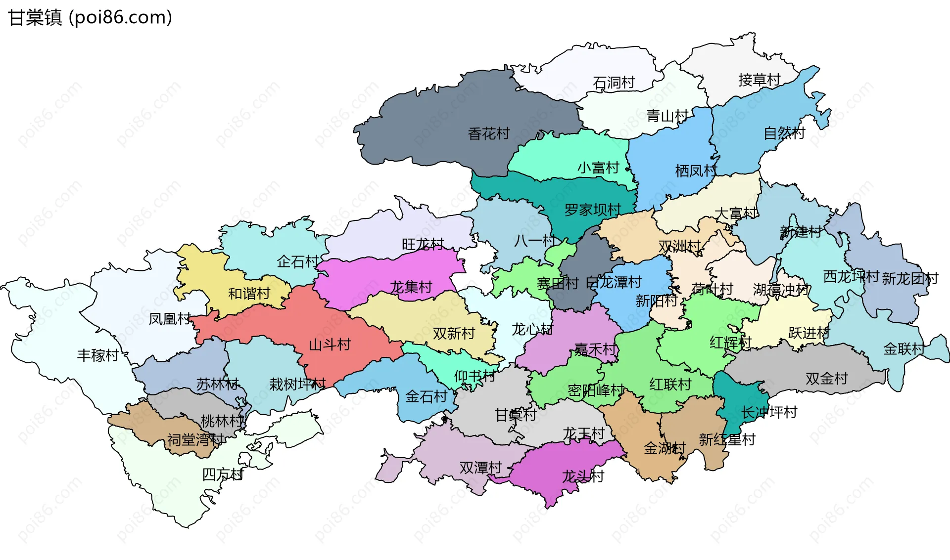 甘棠镇边界地图(五级行政区划)