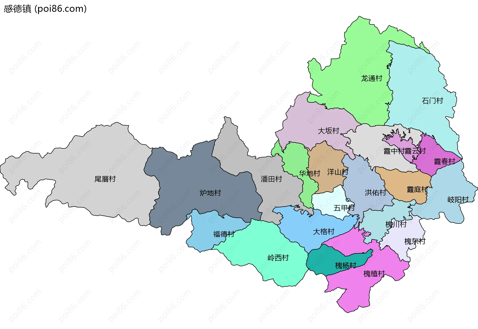 感德镇边界地图(五级行政区划)