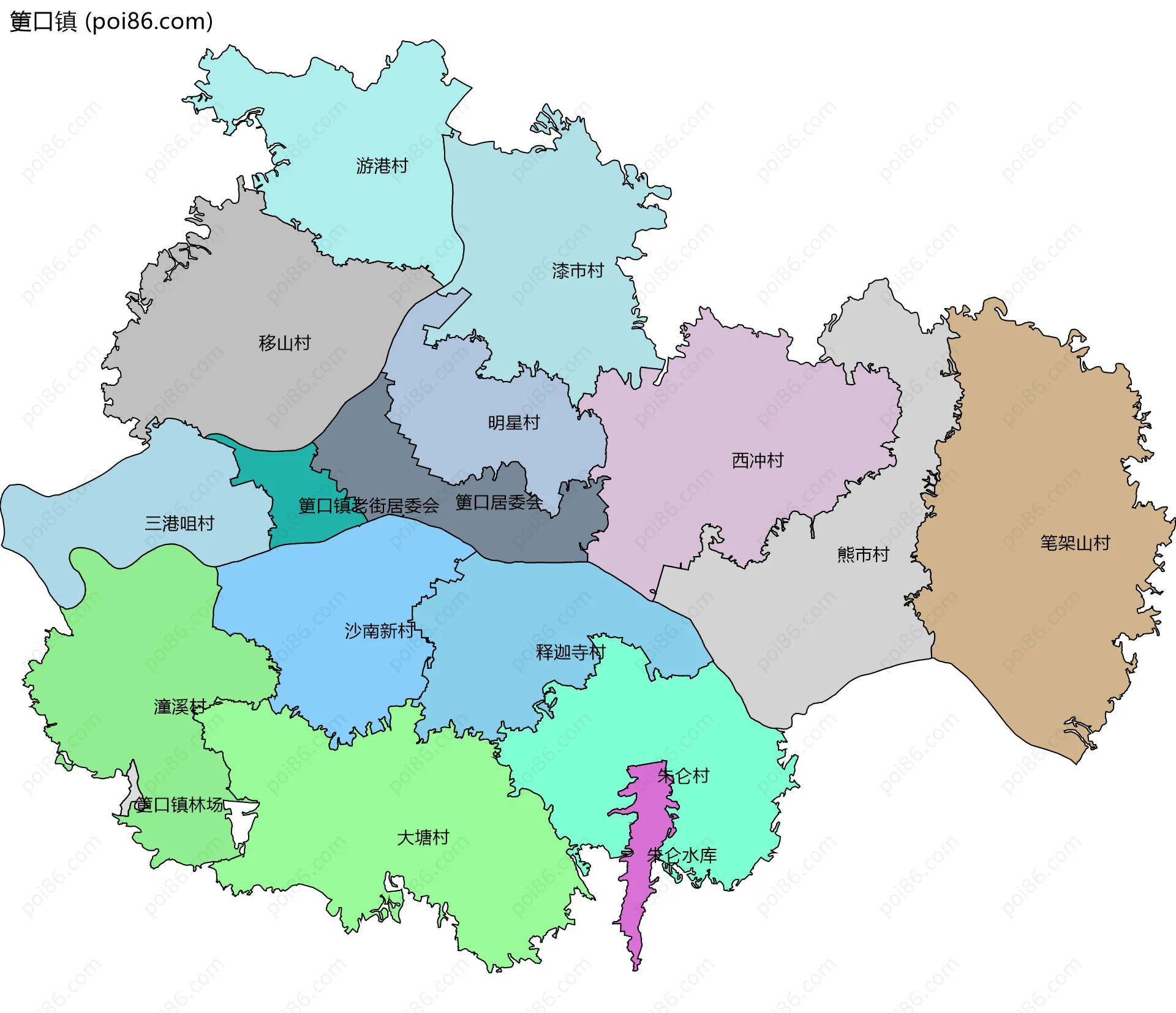 筻口镇边界地图(五级行政区划)