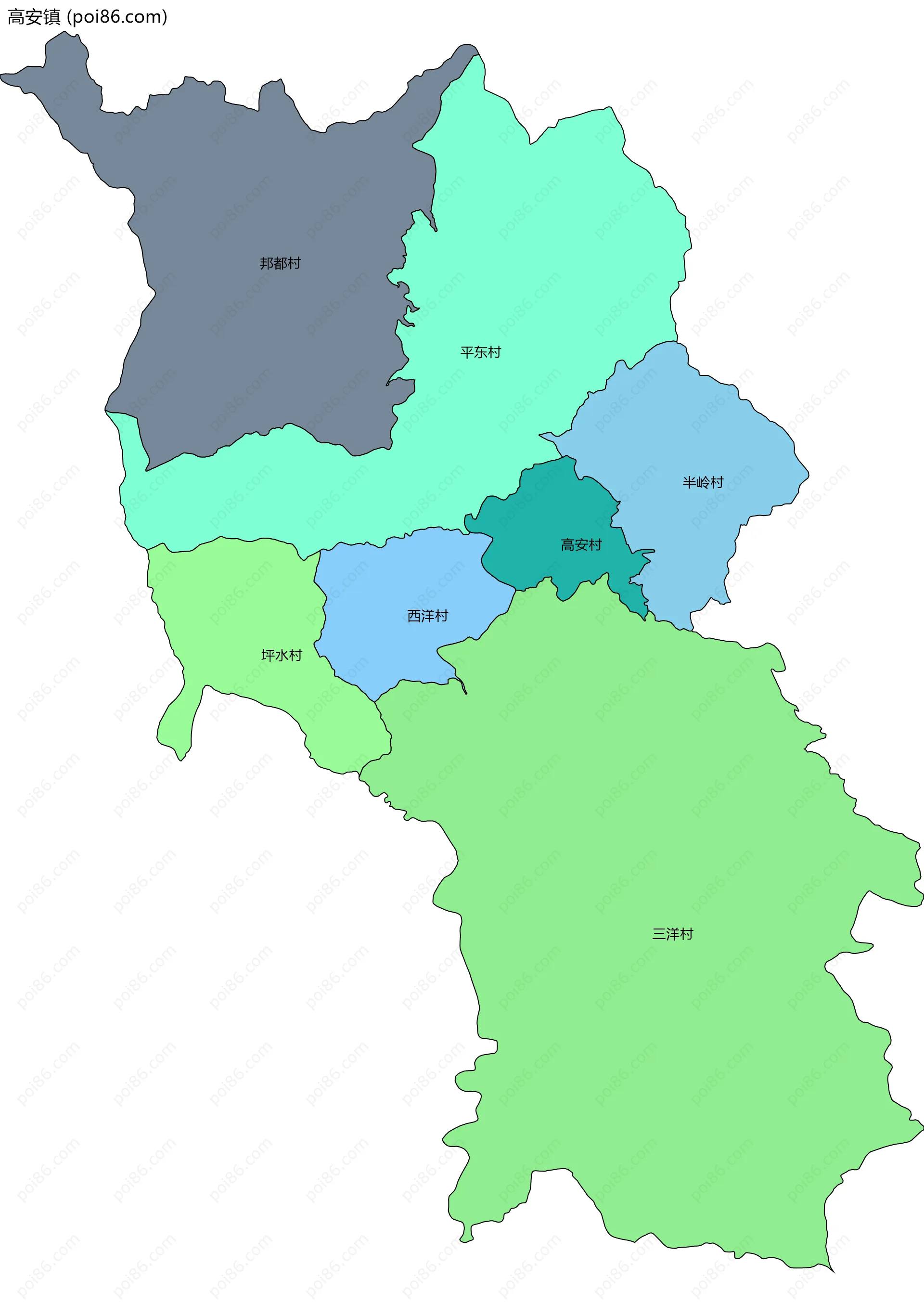 高安镇边界地图(五级行政区划)