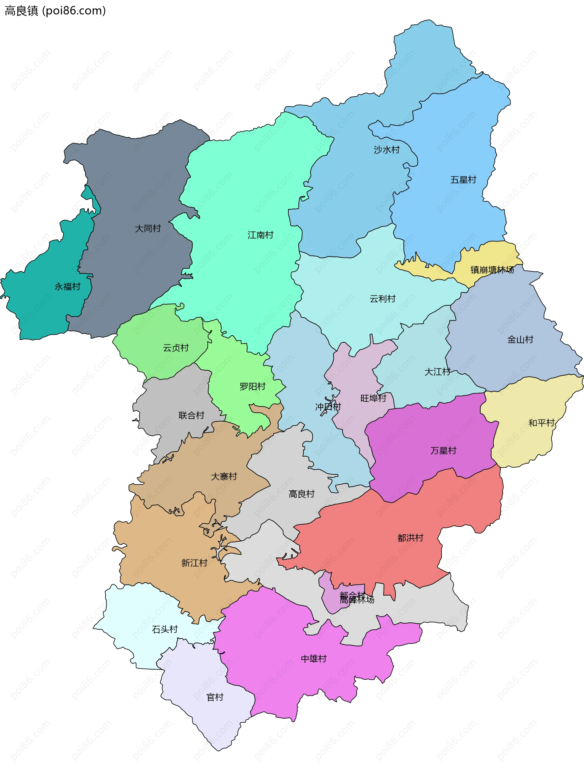 高良镇边界地图(五级行政区划)