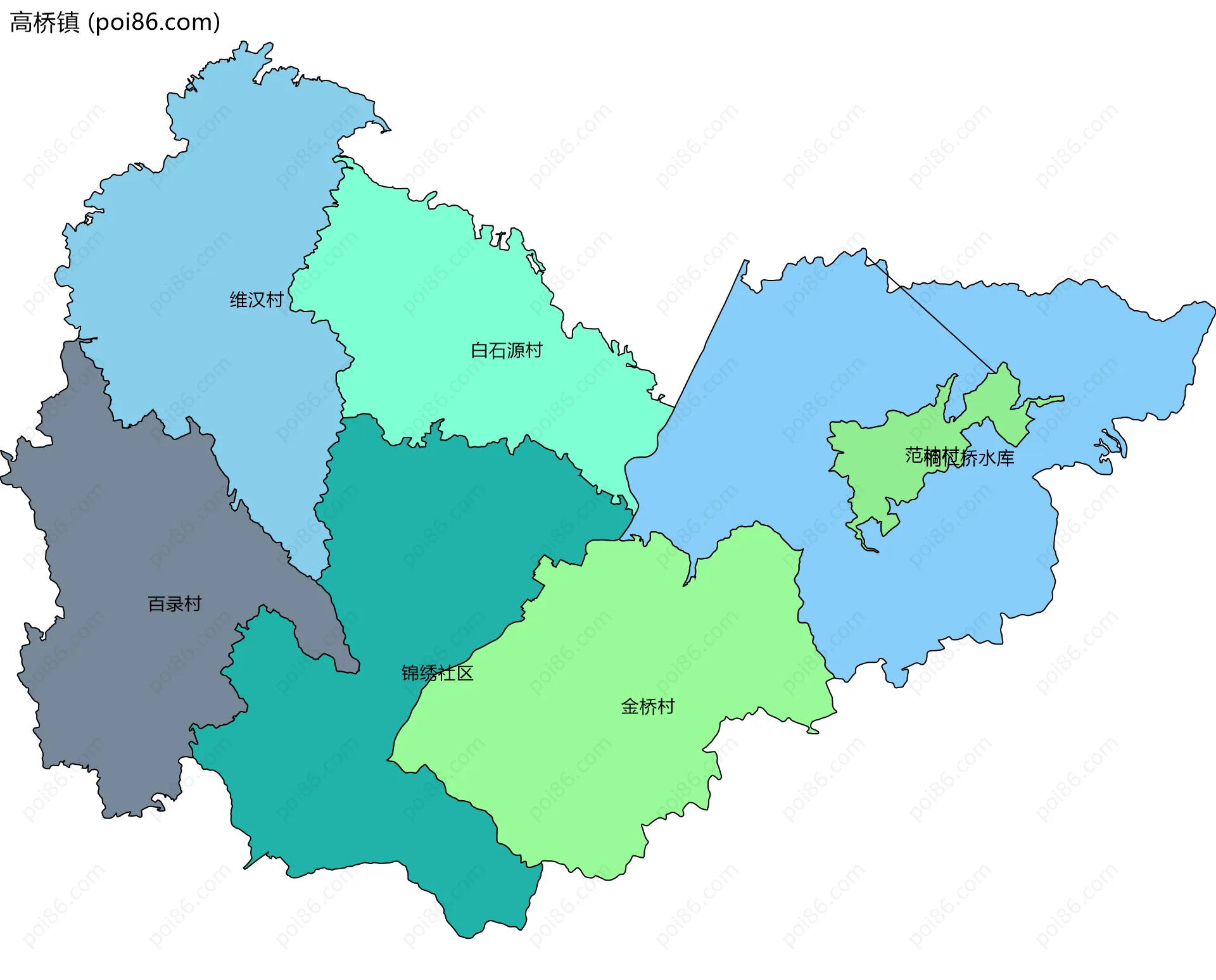 高桥镇边界地图(五级行政区划)