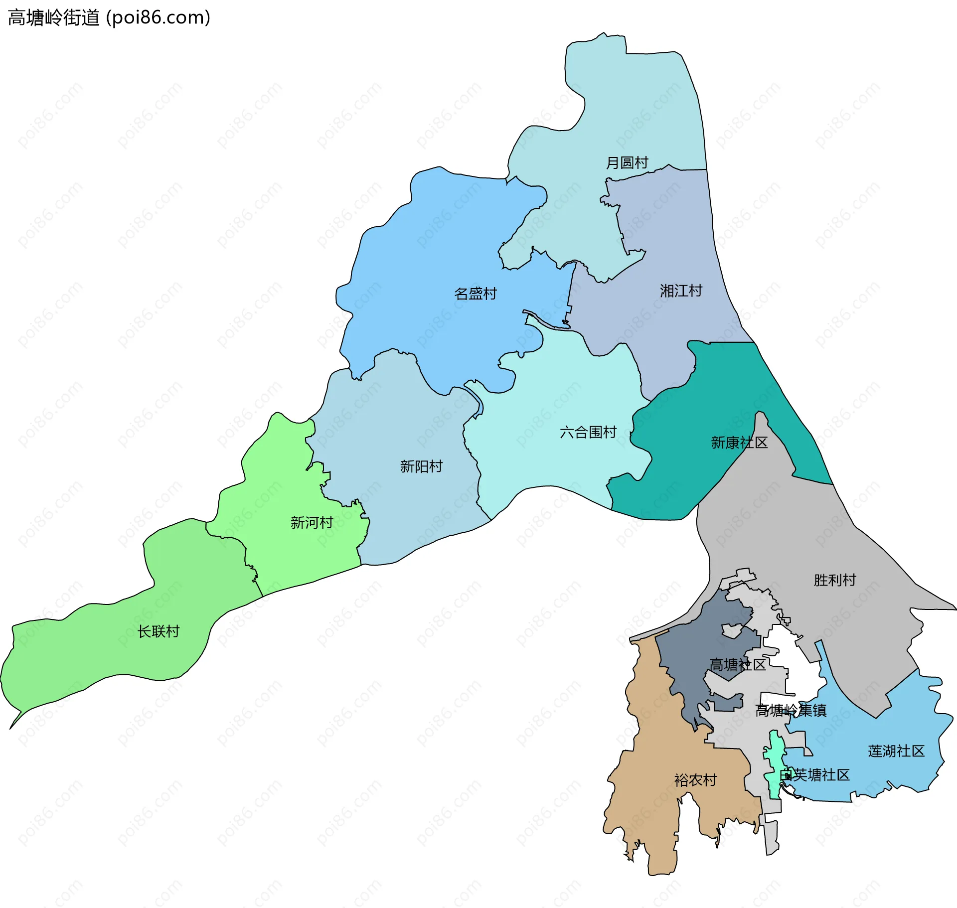 高塘岭街道边界地图(五级行政区划)