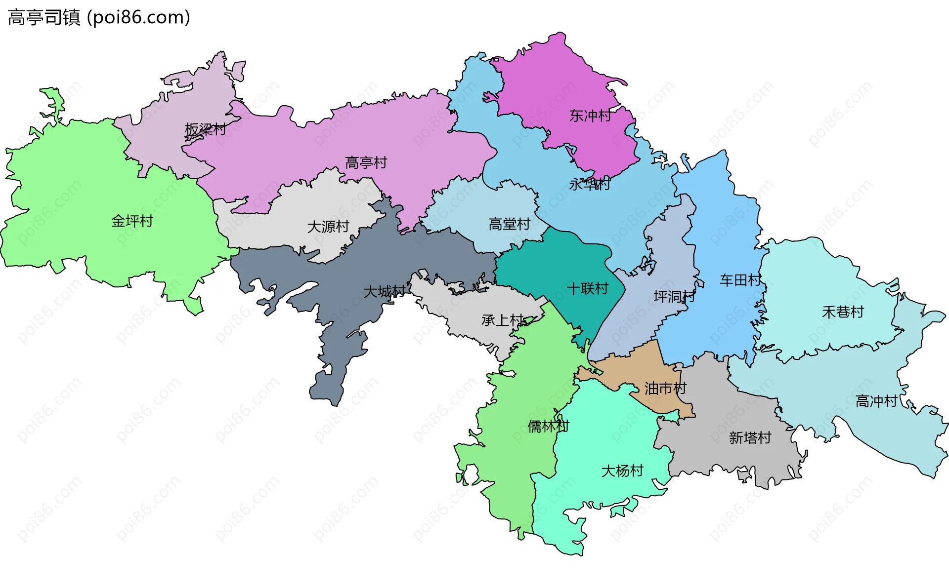 高亭司镇边界地图(五级行政区划)