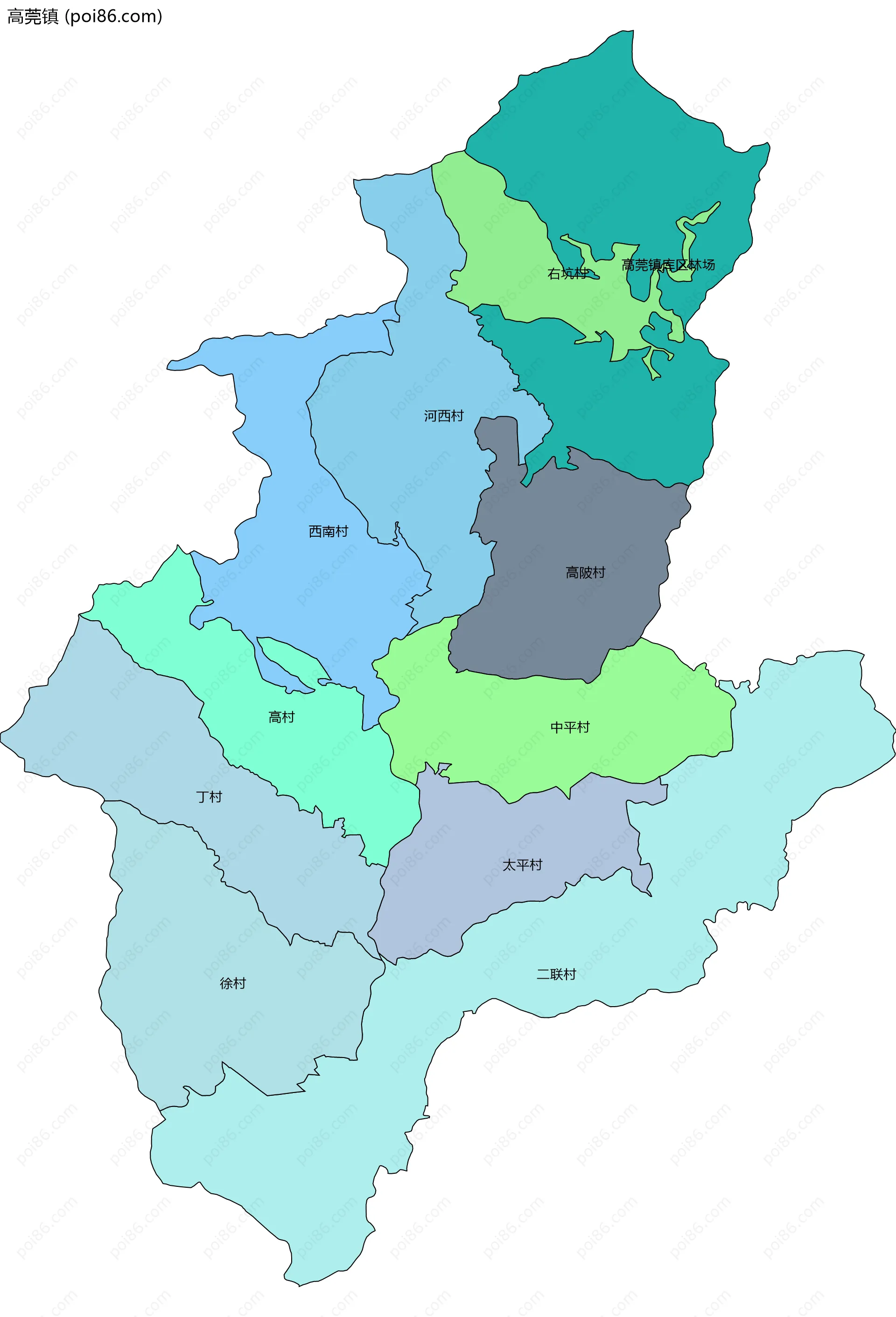 高莞镇边界地图(五级行政区划)