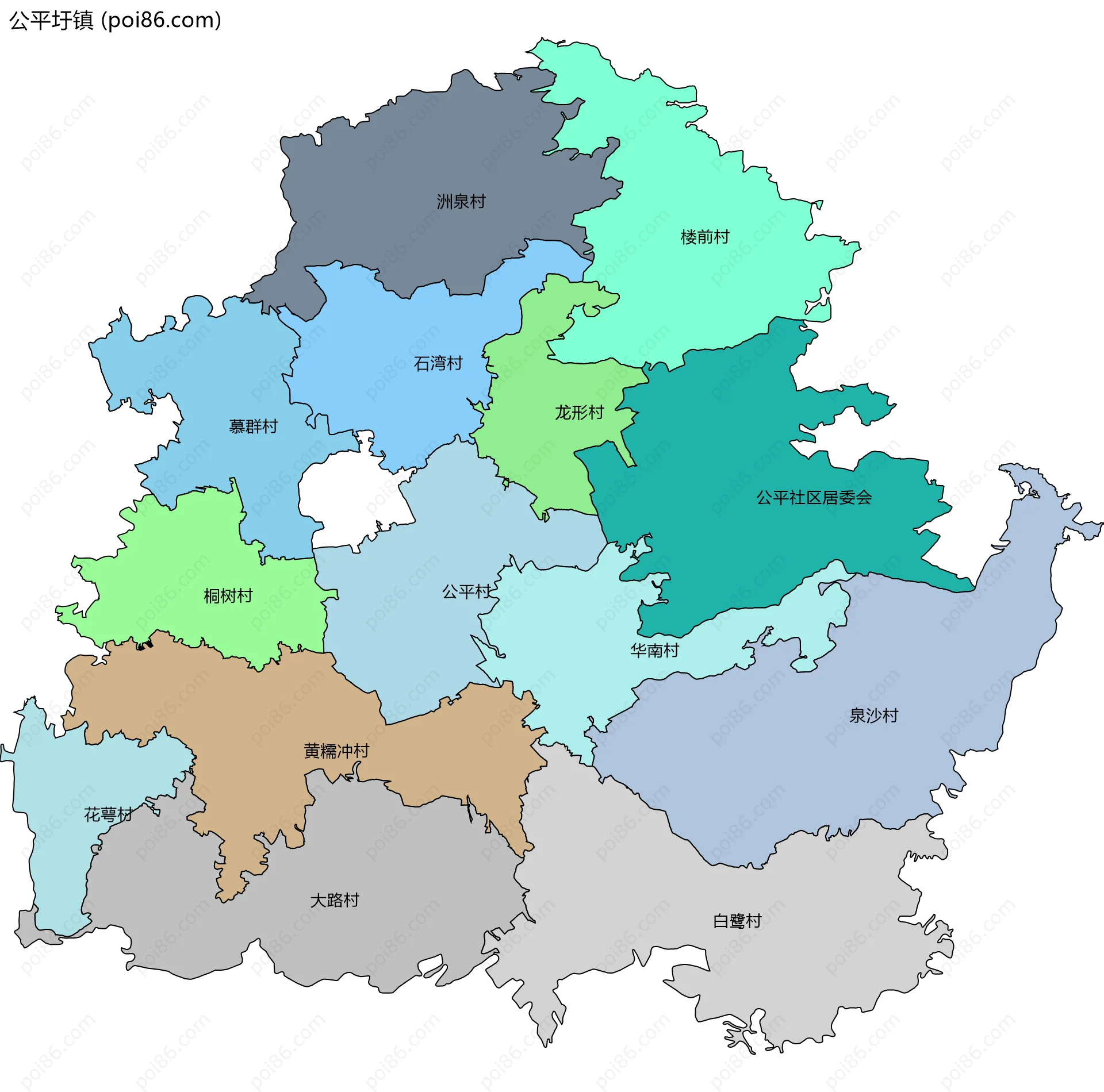 公平圩镇边界地图(五级行政区划)