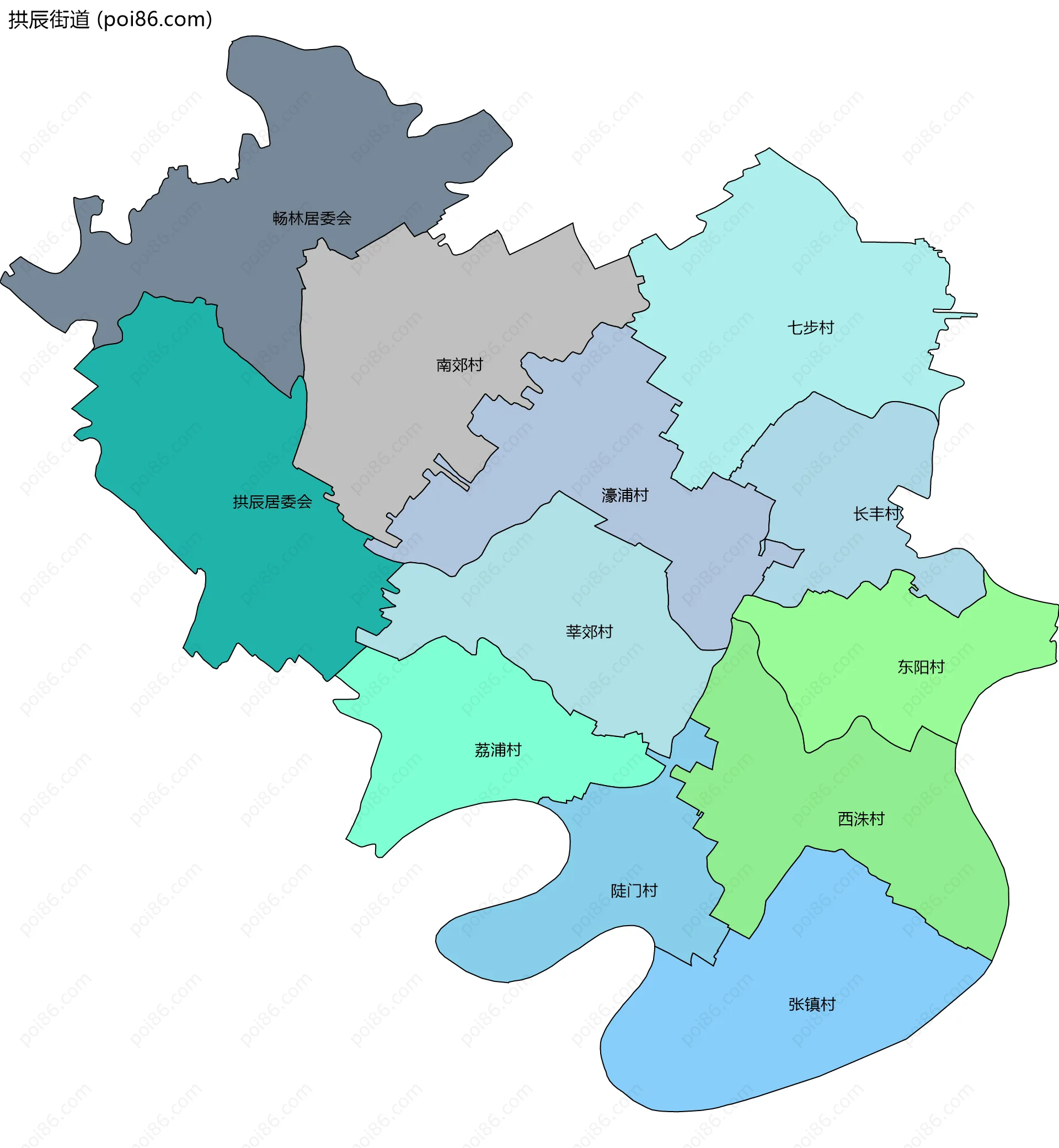 拱辰街道边界地图(五级行政区划)