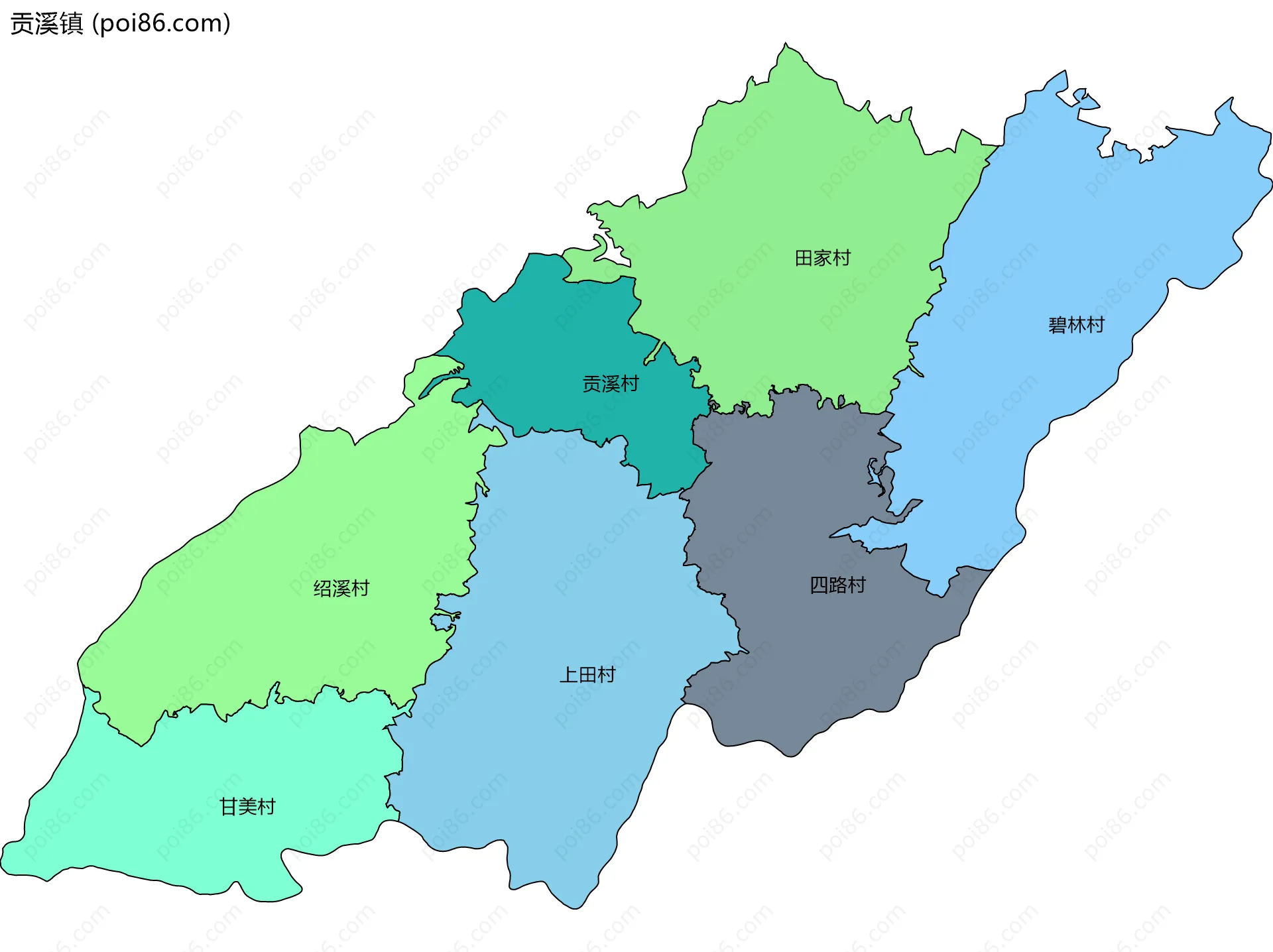 贡溪镇边界地图(五级行政区划)