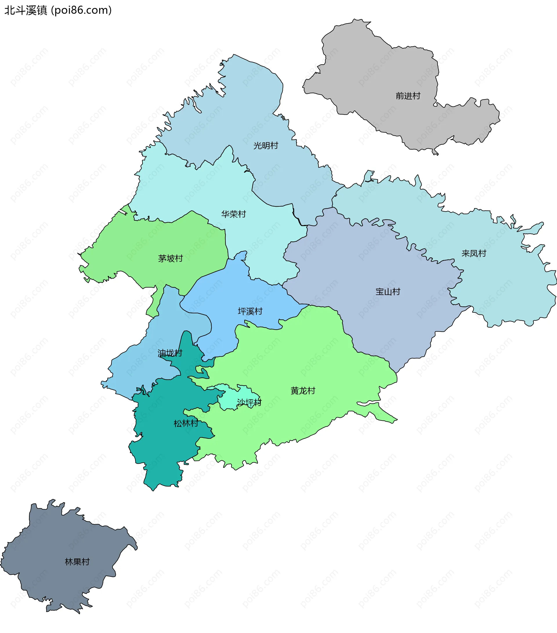 北斗溪镇边界地图(五级行政区划)