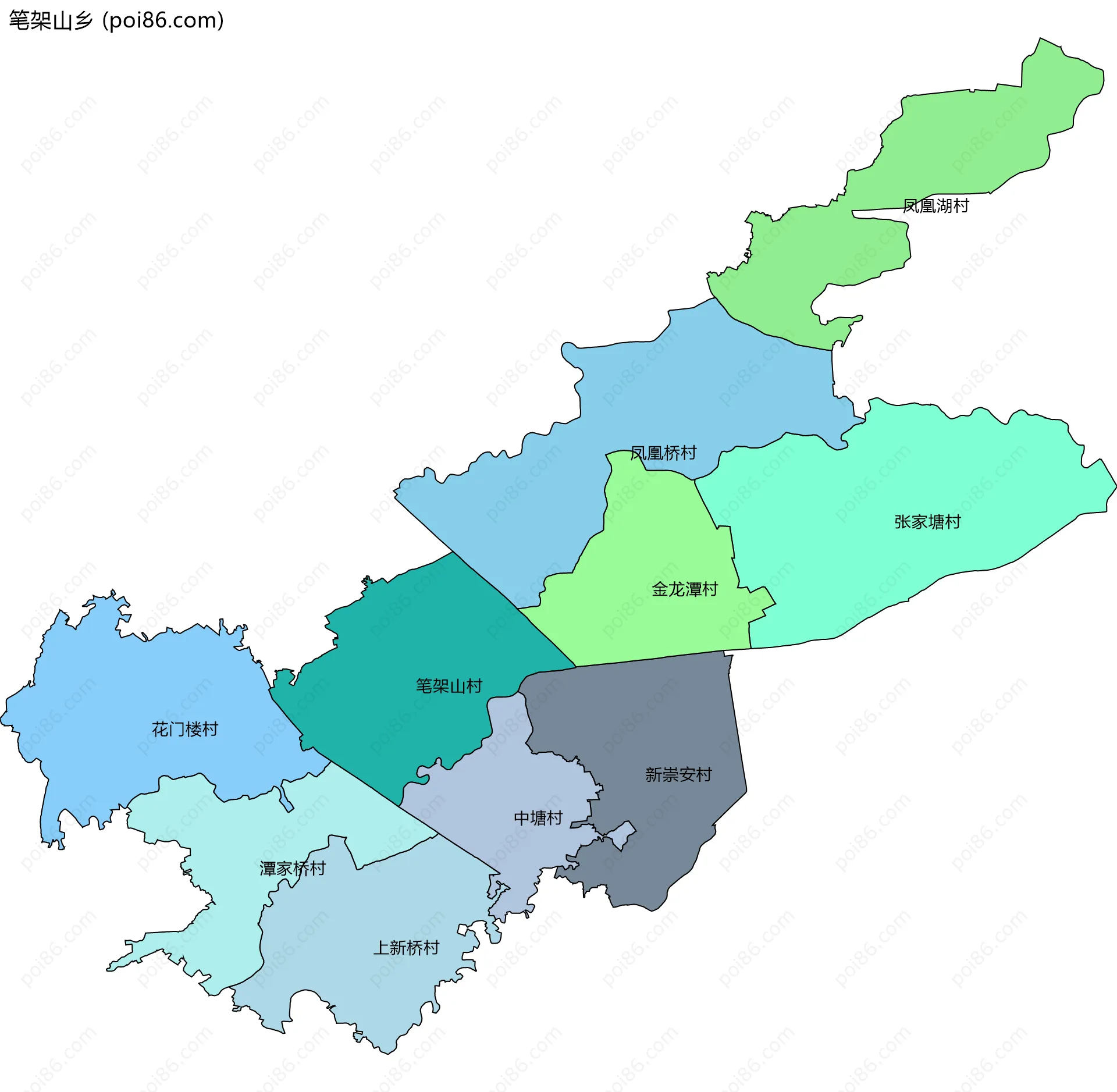 笔架山乡边界地图(五级行政区划)