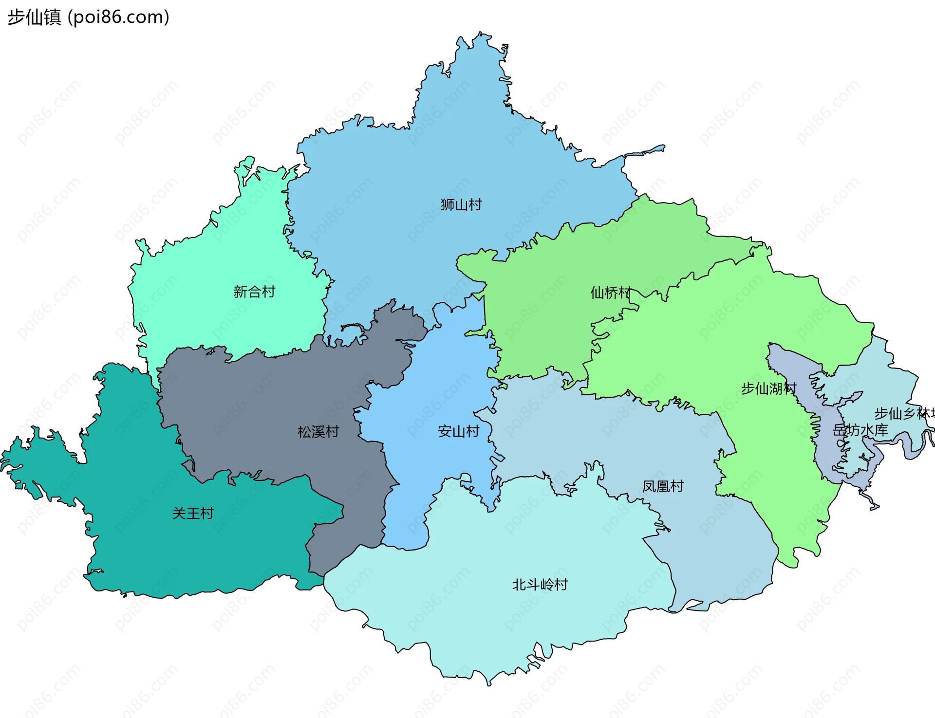 步仙镇边界地图(五级行政区划)