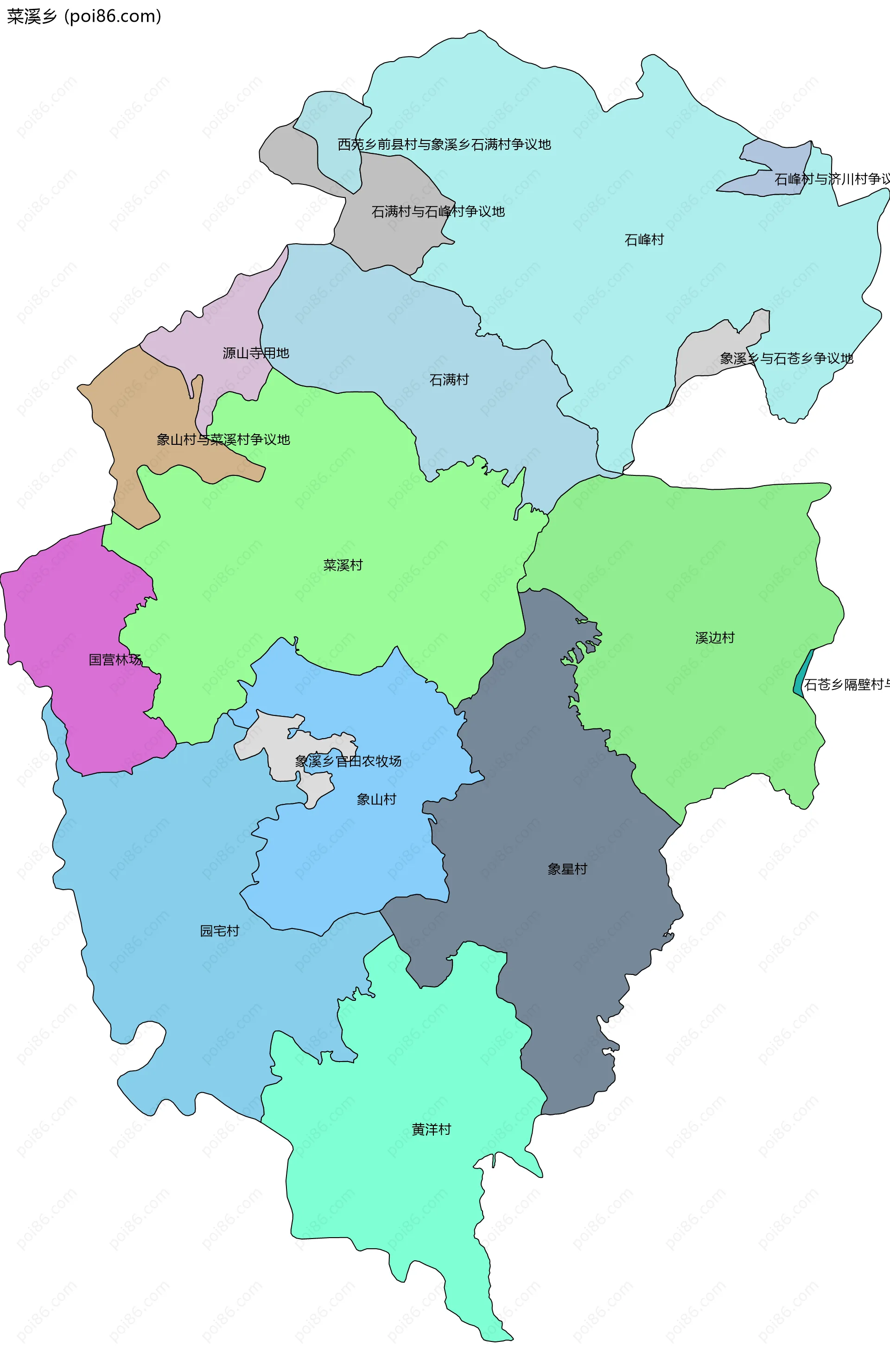 菜溪乡边界地图(五级行政区划)