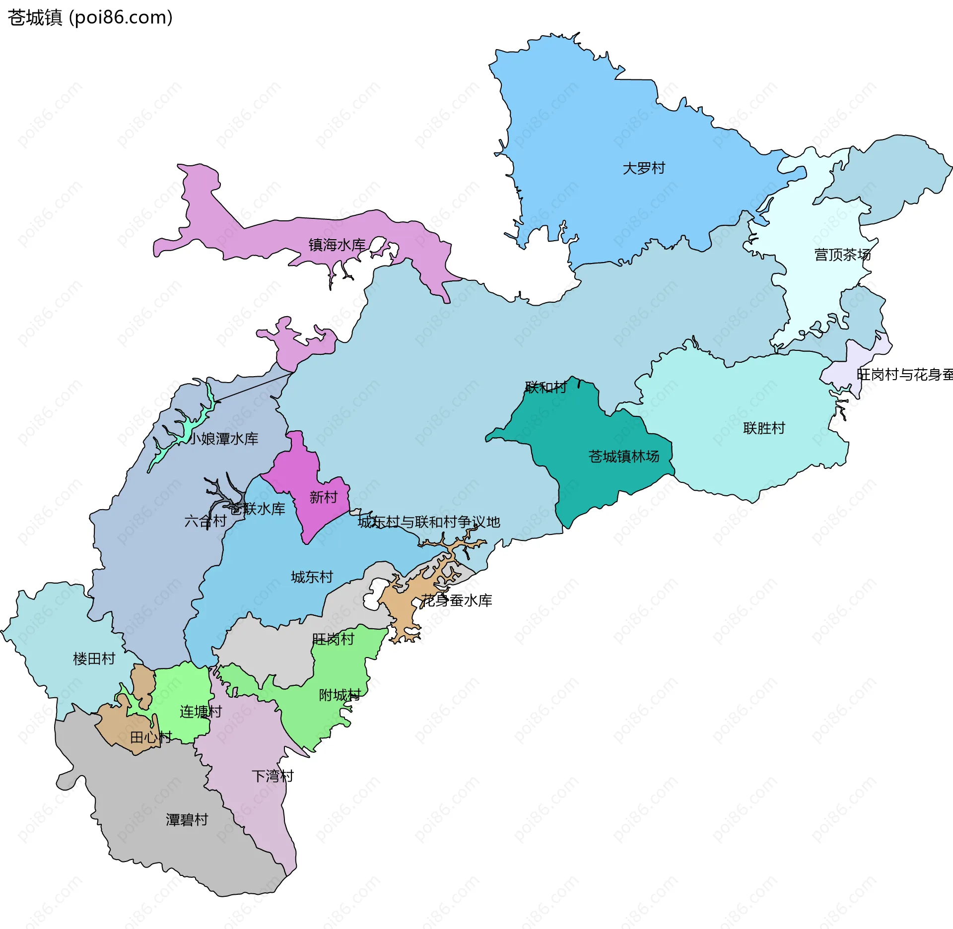 苍城镇边界地图(五级行政区划)