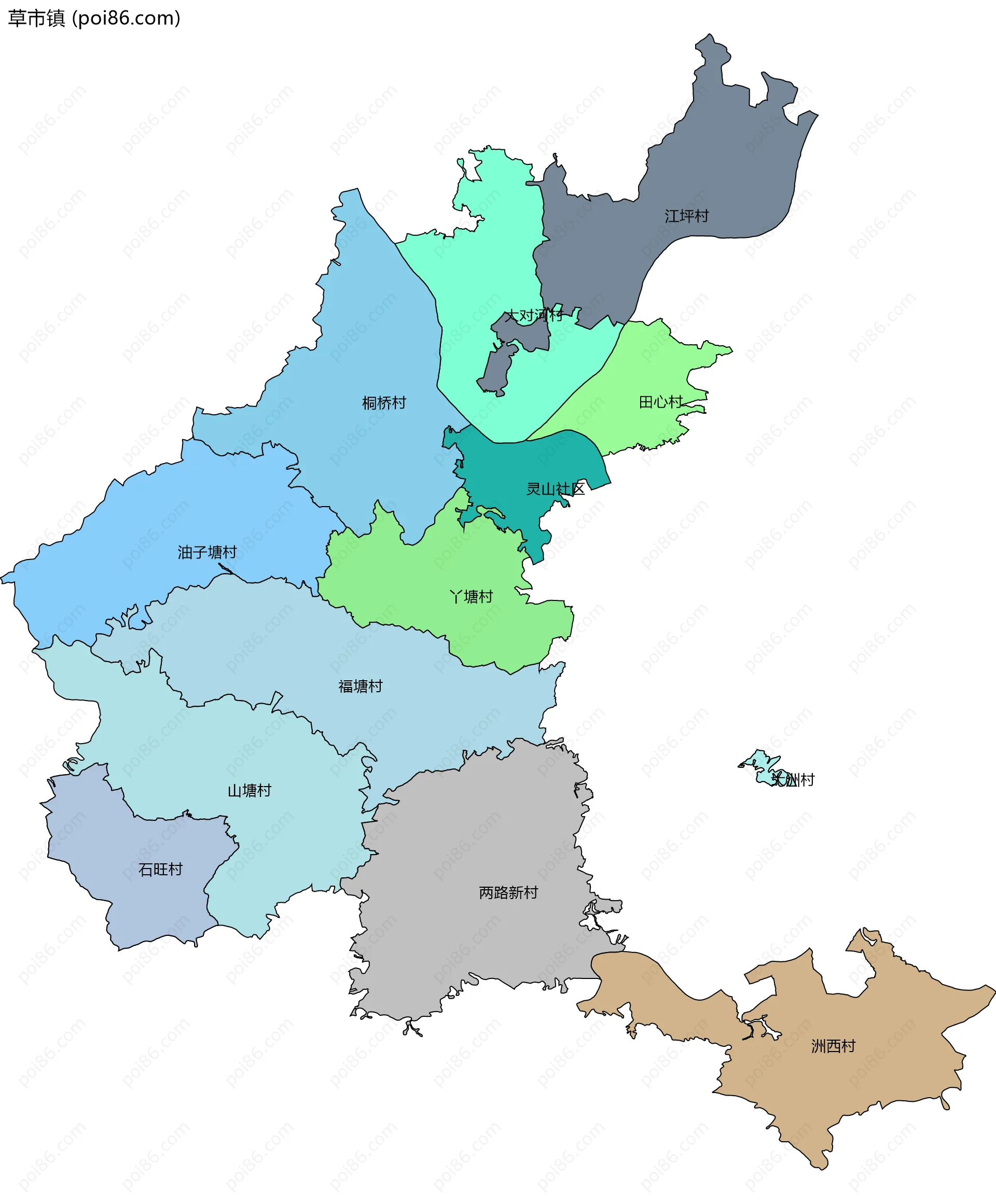 草市镇边界地图(五级行政区划)