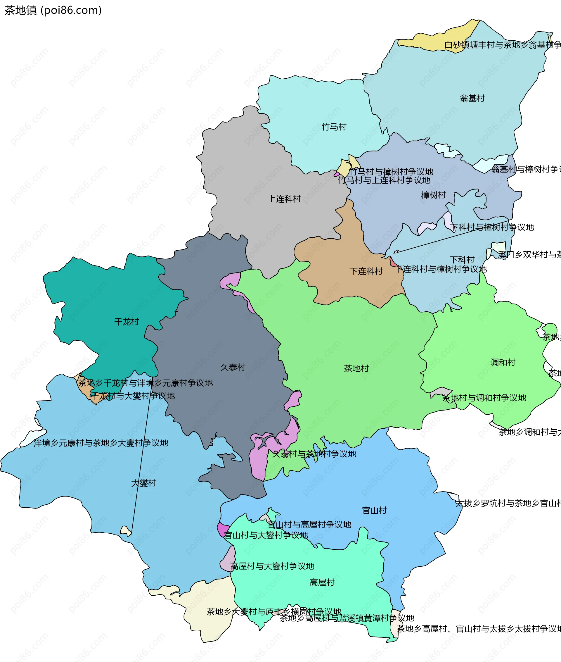 茶地镇边界地图(五级行政区划)