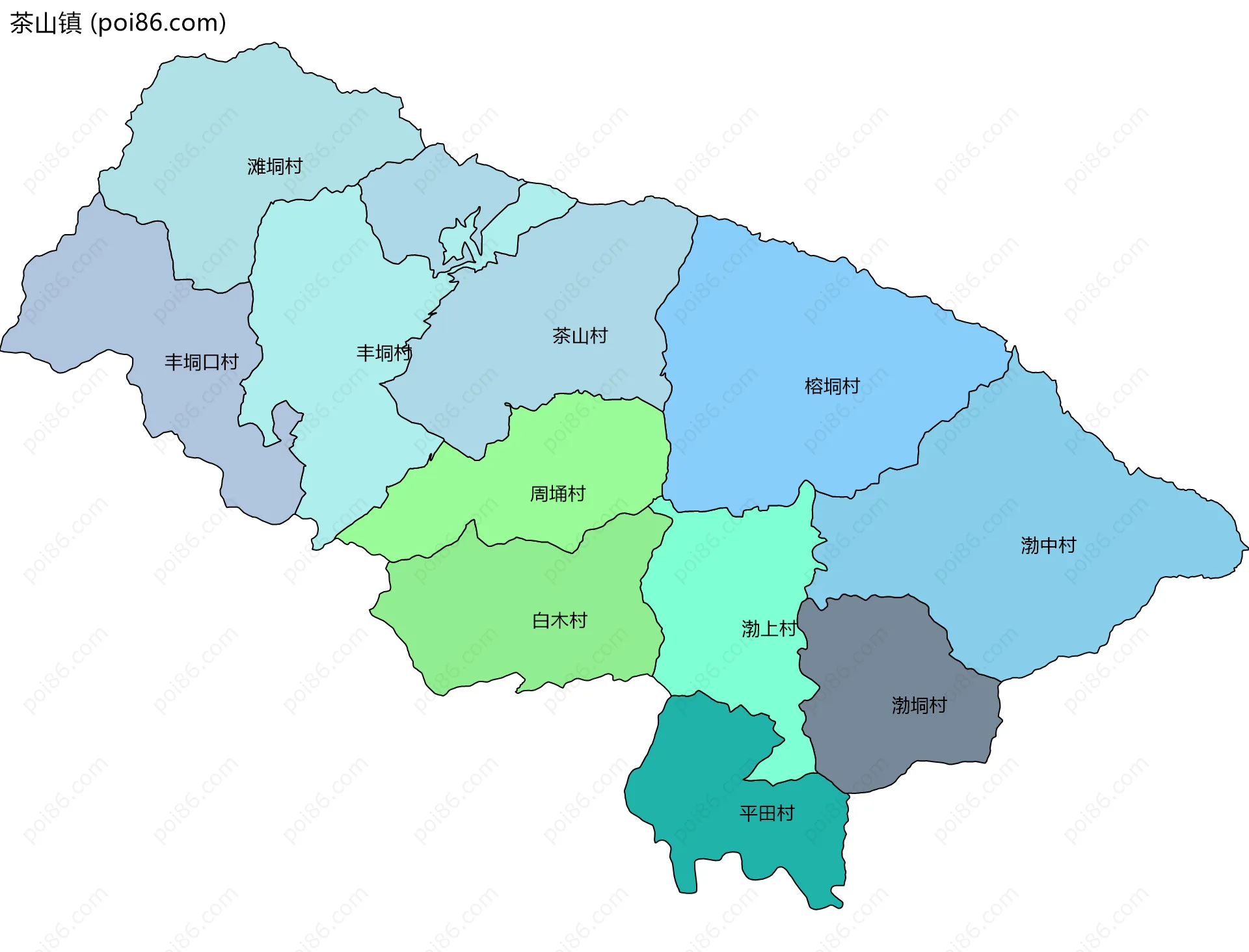 茶山镇边界地图(五级行政区划)