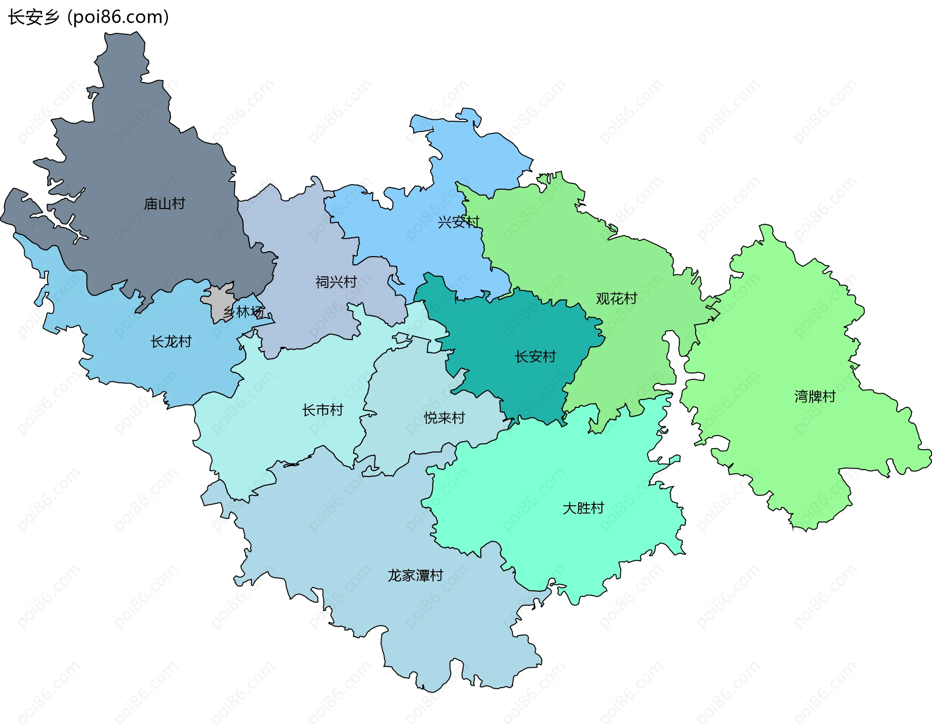 长安乡边界地图(五级行政区划)
