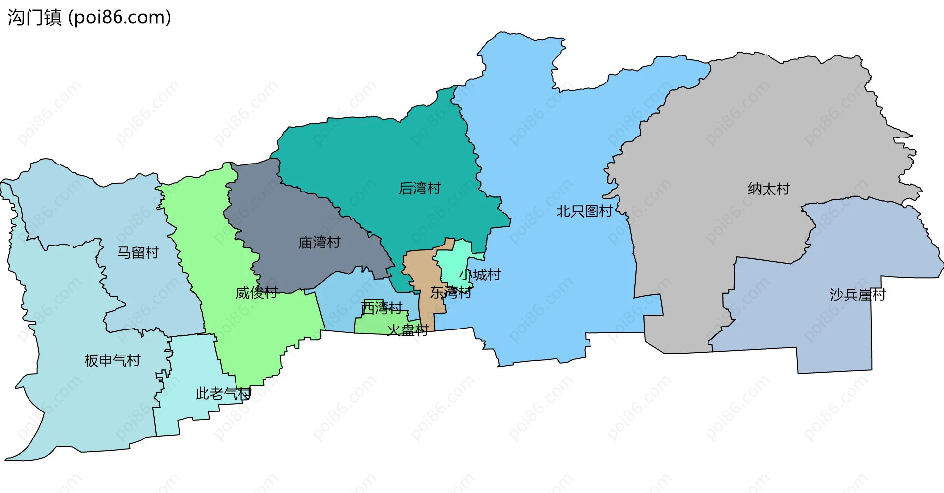 沟门镇边界地图(五级行政区划)