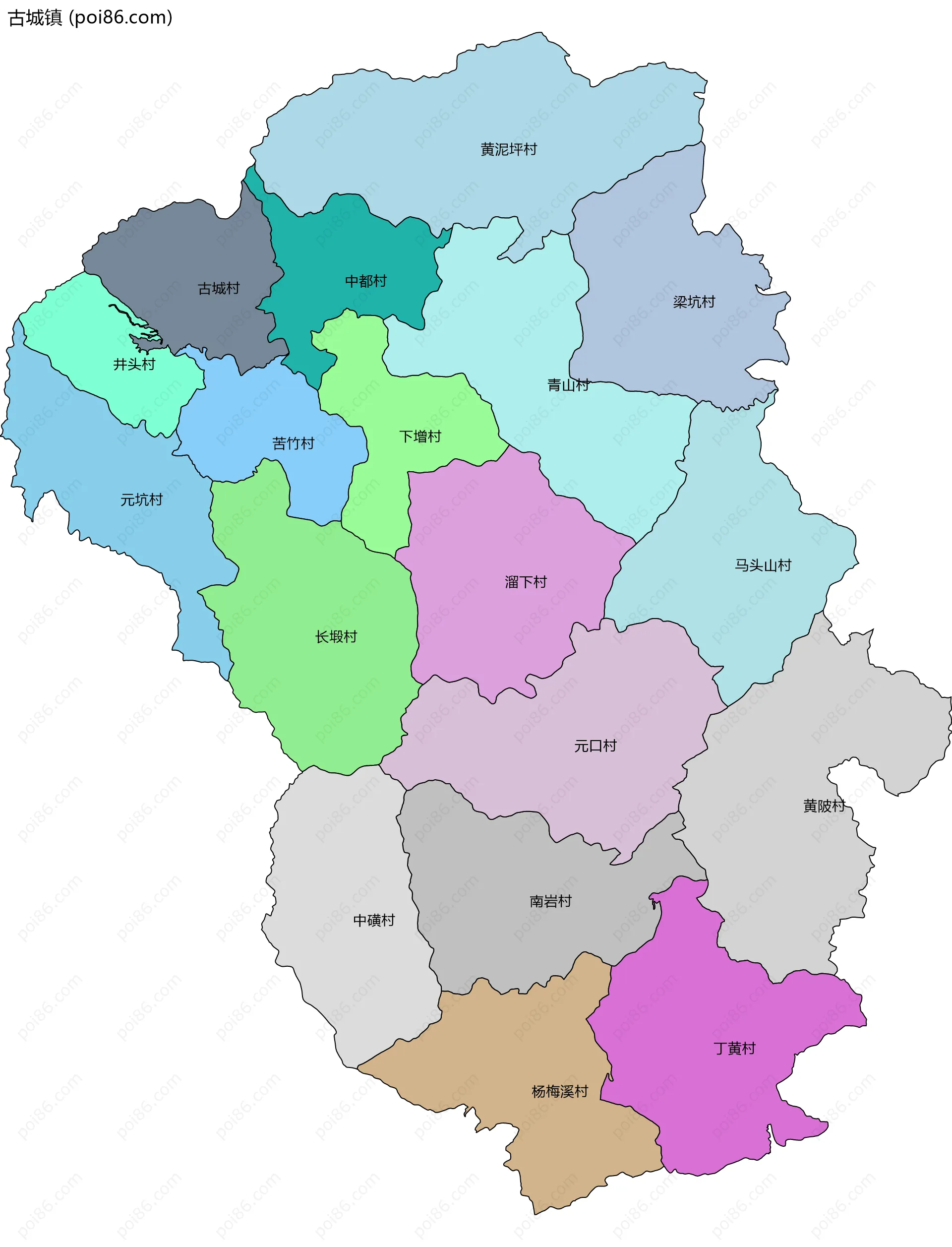 古城镇边界地图(五级行政区划)