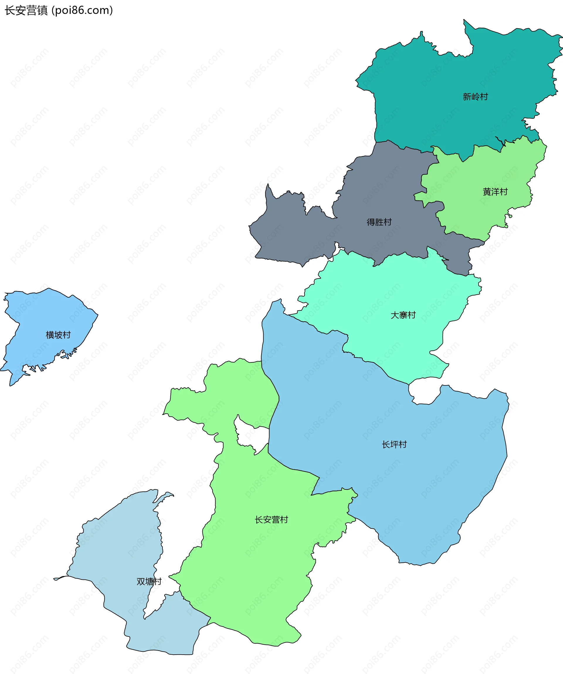 长安营镇边界地图(五级行政区划)