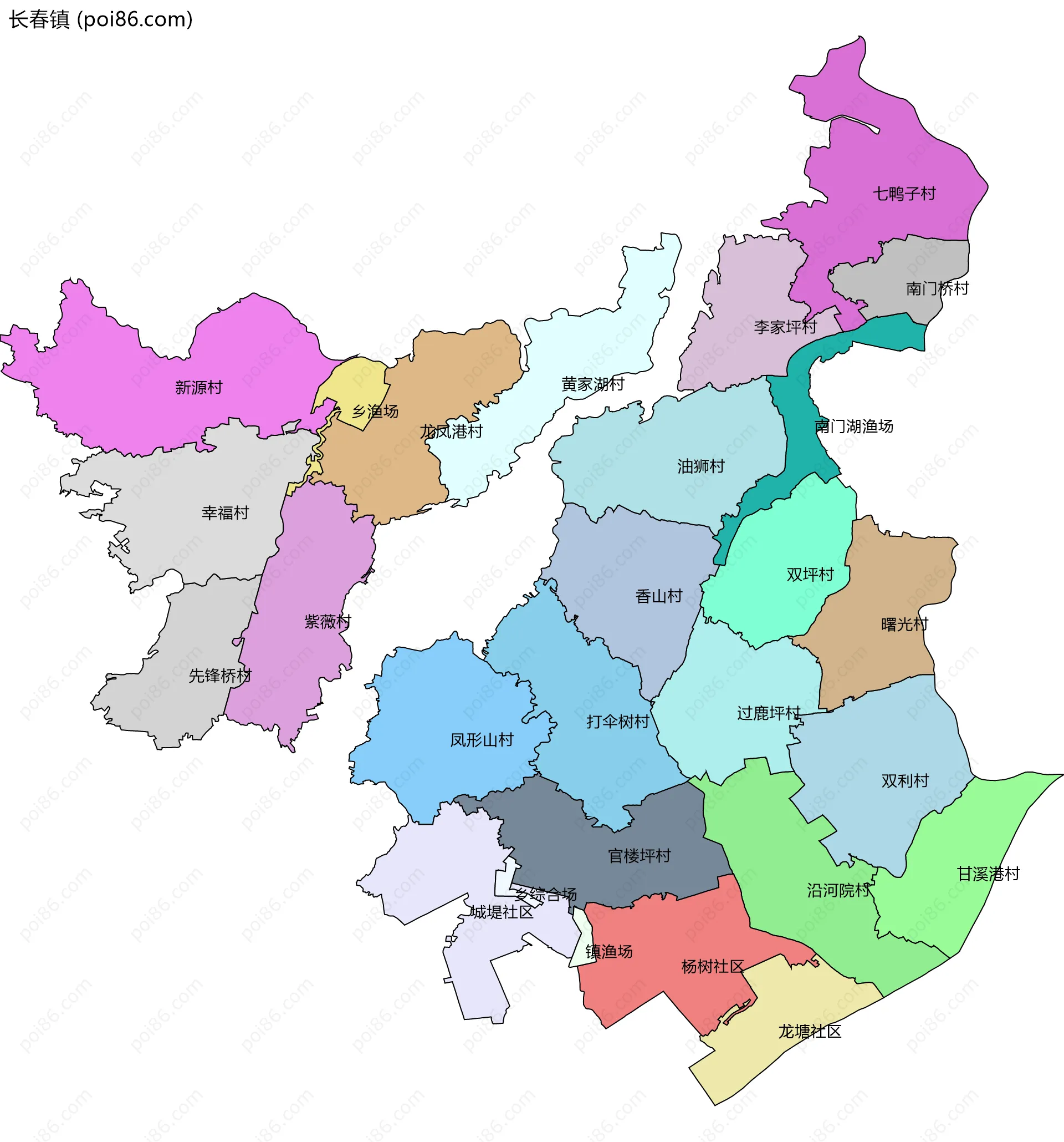 长春镇边界地图(五级行政区划)